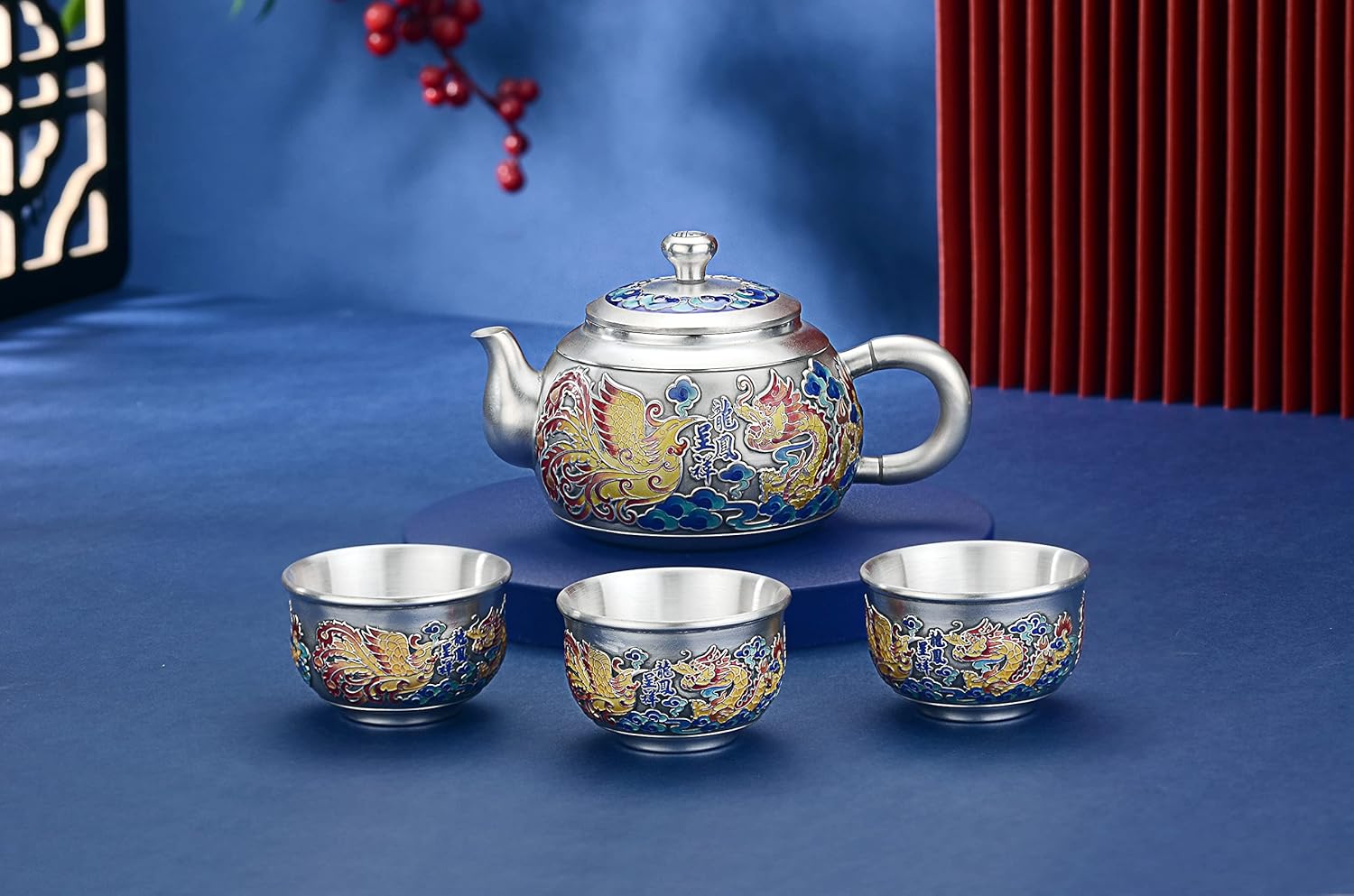 GOHQ Chinese GongFu Tea Set, S999 Pure Silver Teapot