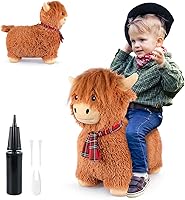 SuzziPals Bouncy Highland Cow Hopper: Inflatable Ride-On Bouncer Toy for Toddlers, Indoor Outdoor Plush Bouncing Fun