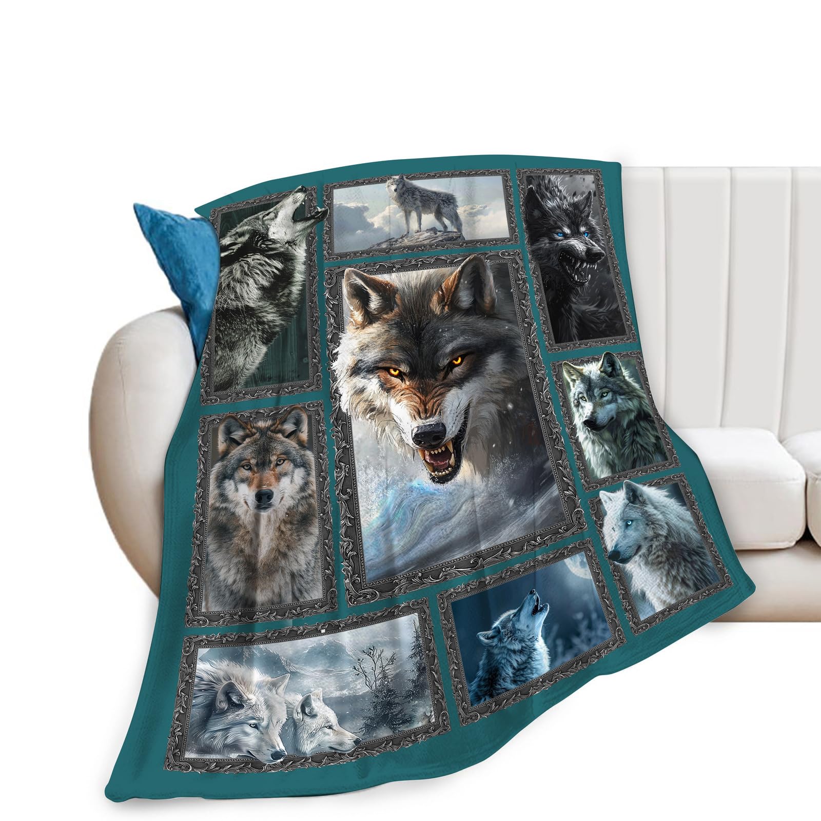 Wolf Blanket Fleece Soft Warm Plush Wild Animal Throw Blanket Lightweight Plush Fuzzy Cozy Wolves Blankets for Lover Kids Adult Suitable for Couch