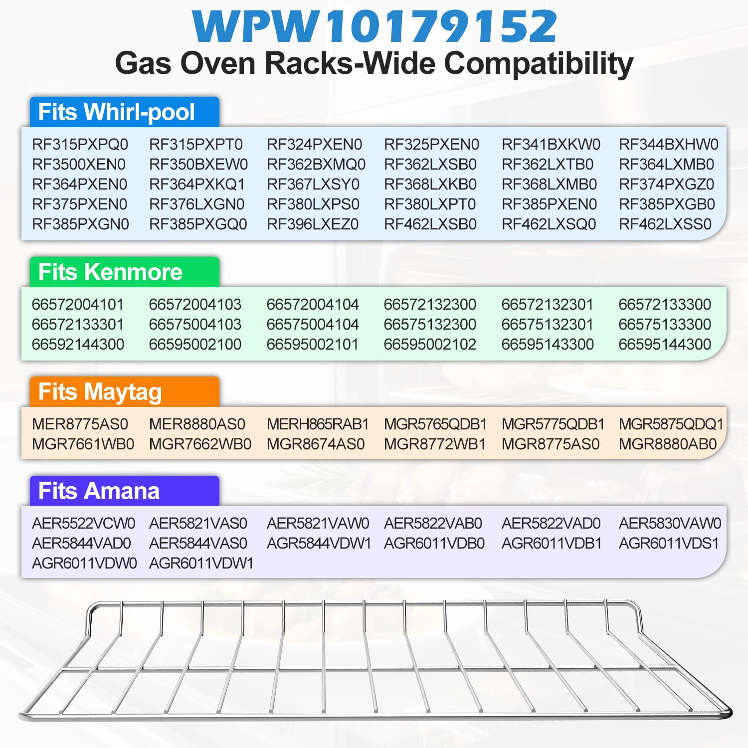Aggiornato WPW10179152 W10179152 Griglia di ricambio per forno Whirlpool, rack Kenmore per stufe elettriche W10439248 WP4455488 resistente, 62,7 cm di larghezza x 39,9 cm di profondità