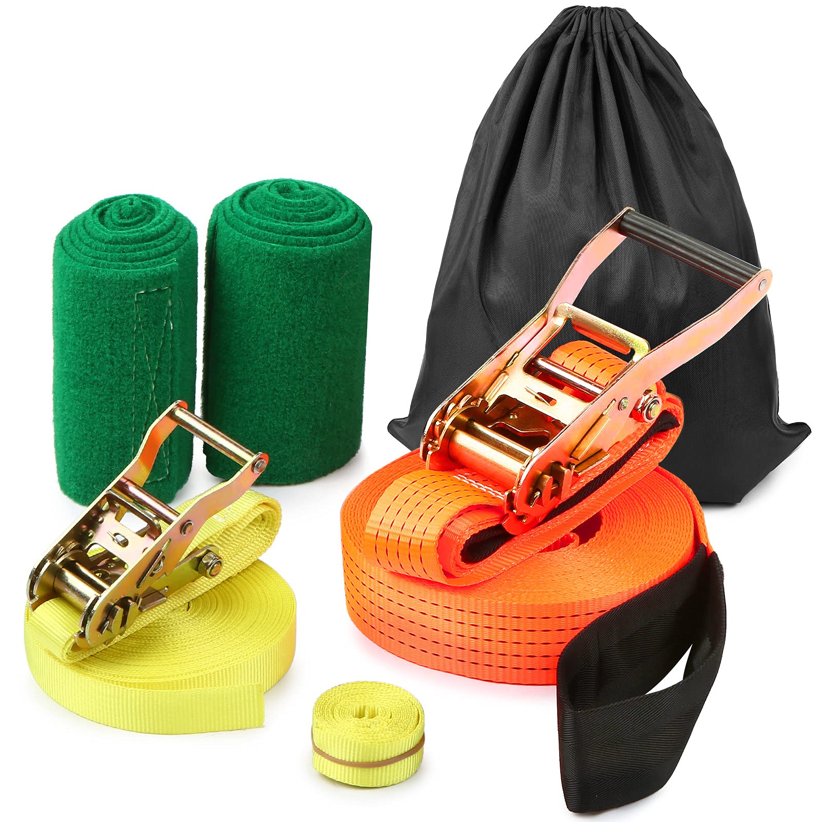 Buy 49ft Slackline Kit with Training Line Arm Trainer Tree Protectors Ratchet Work Gloves and