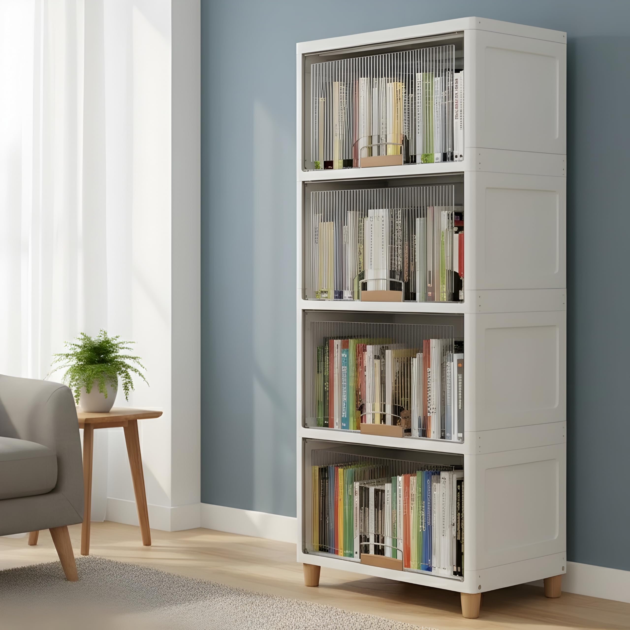 DECOLOGY BookShelf for Home |Engineered Books Organizer for Study Room | Multipurpose book Shelf for Home, Office |Book Organizer for Library | Living Room furniture (Cupboard Rack - Transparent,4PCS)