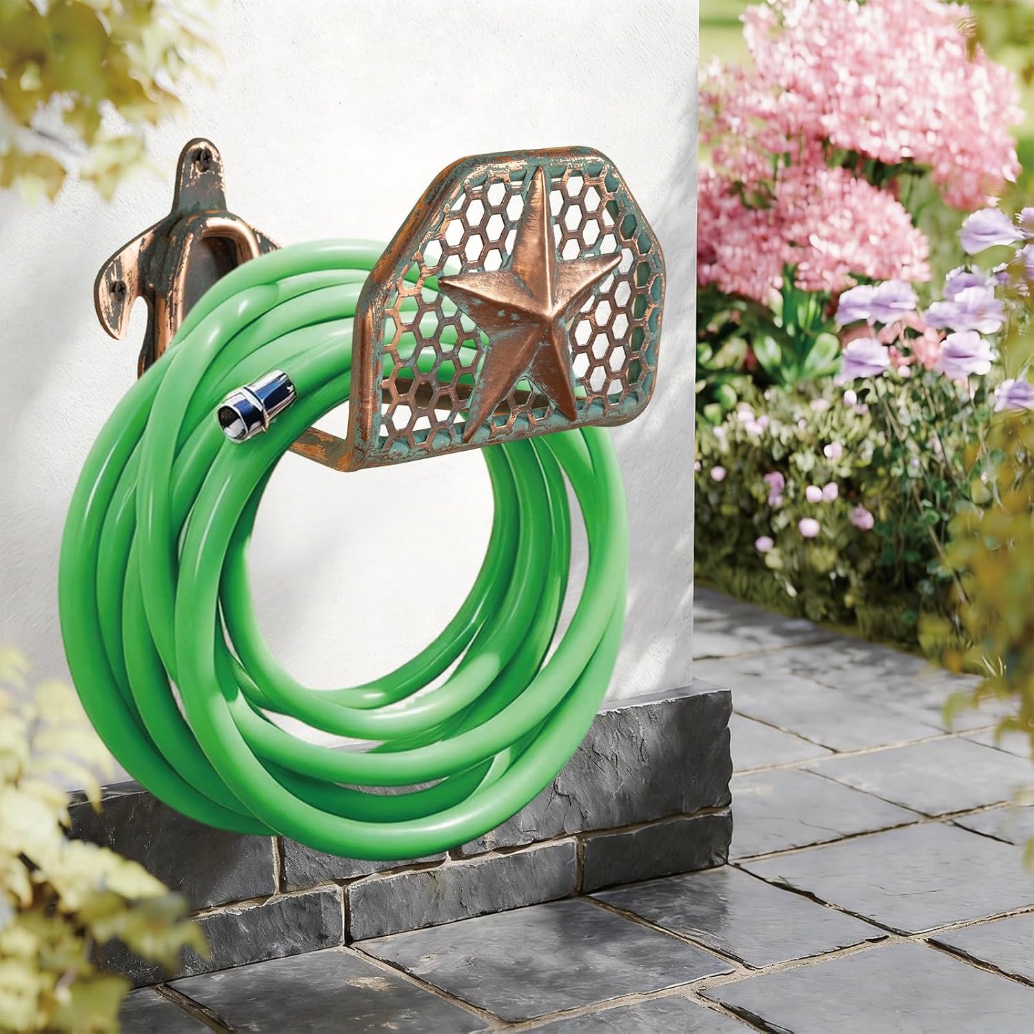 Garden Hose Holder Wall Mount for Outdoor Yard, 100 lbs Load Capacity Heavy-Duty Water Hose Hanger, Holds 150 Feet of Wall-Mounted Metal Star Decorative Hose Rack Hook for Outside Patio, Garage image 4