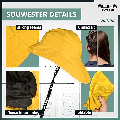 Miniatura 5 de AWHA Souwester, sombrero de lluvia, gorra impermeable con ala ancha y orejeras