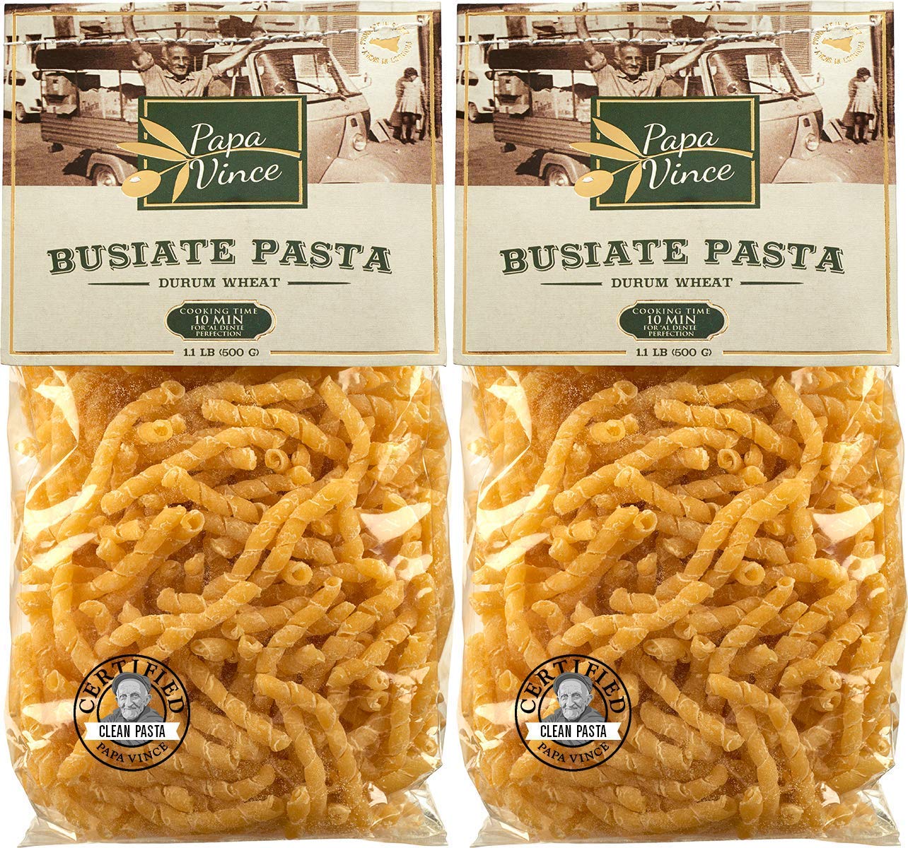 From Italy - Papa Vince - Busiate Homemade Pasta From Local Artisan in Sicily, Italy - With Antique Greek, Hard Wheat, Holds Light Seafood Sauce Like a Magnet - 2 Packs - 1 kg