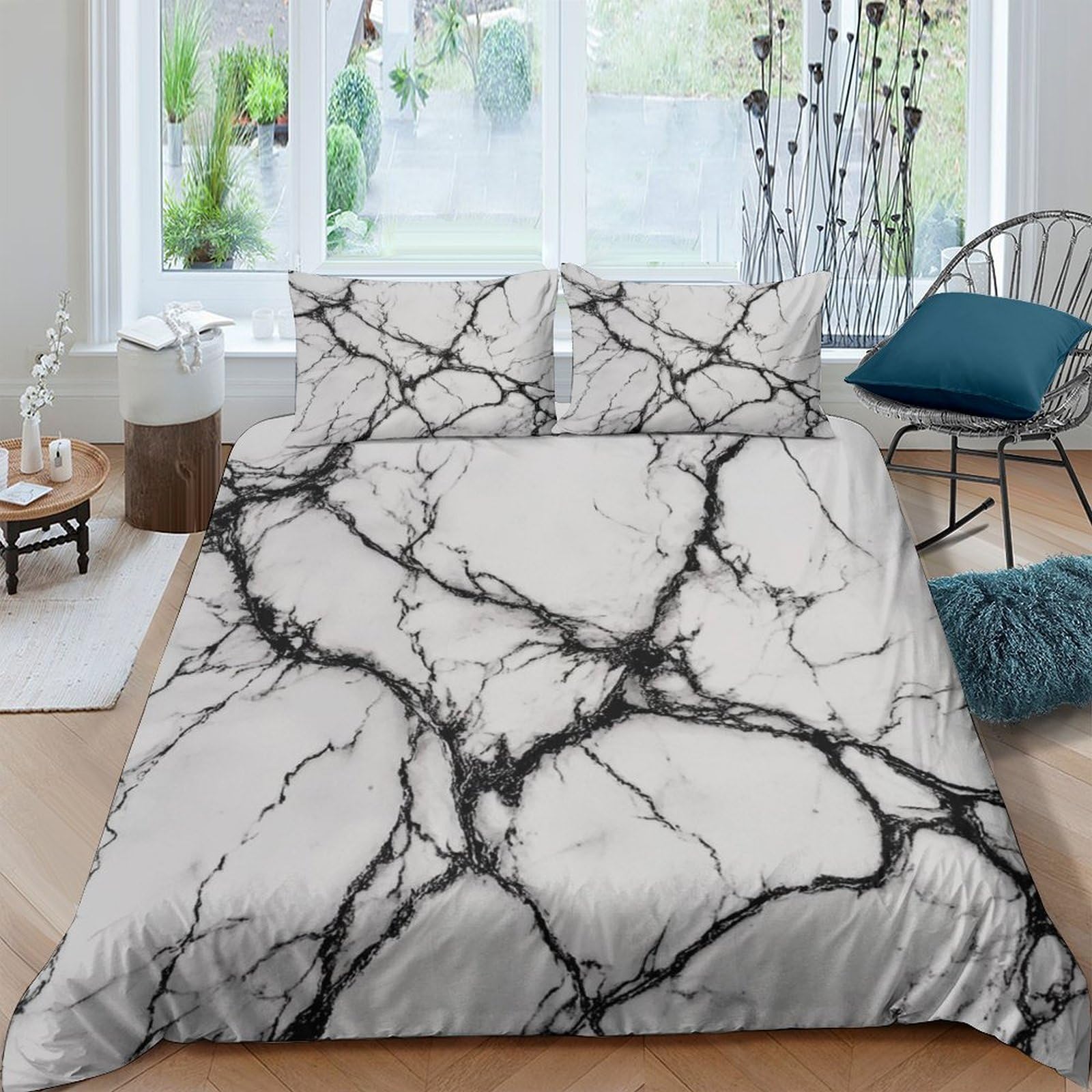 Ctjqhvkz Style-9 3D Printed Marble Texture Fitted Sheet Microfiber Soft Anti-Slip Black Veins Bed Cover Washable For Bedroom Guest Room Single（135X200cm）