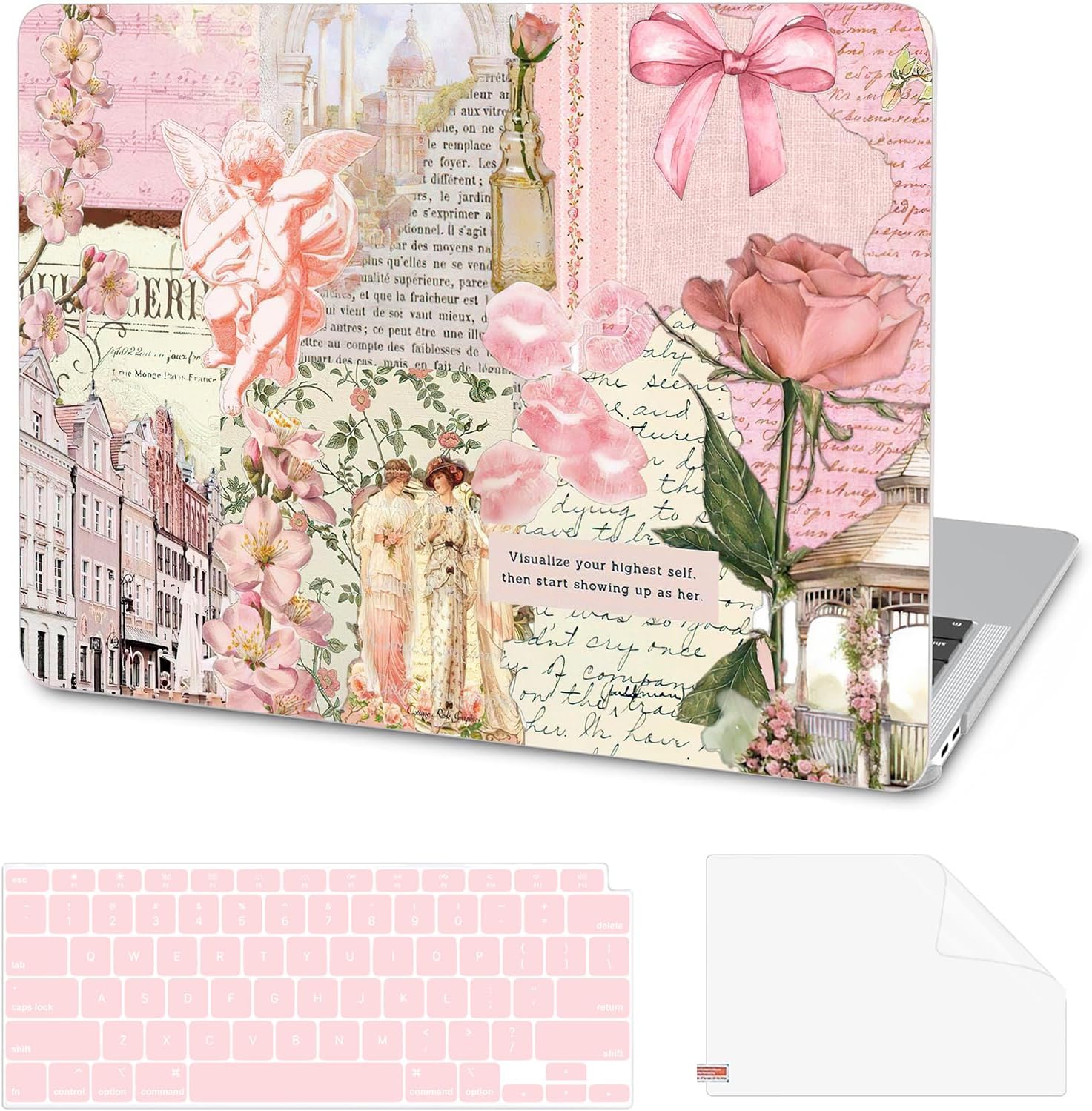 AKIT Pattern Case for MacBook Air 13 inch Case M1 2021-2018, Retro Collage