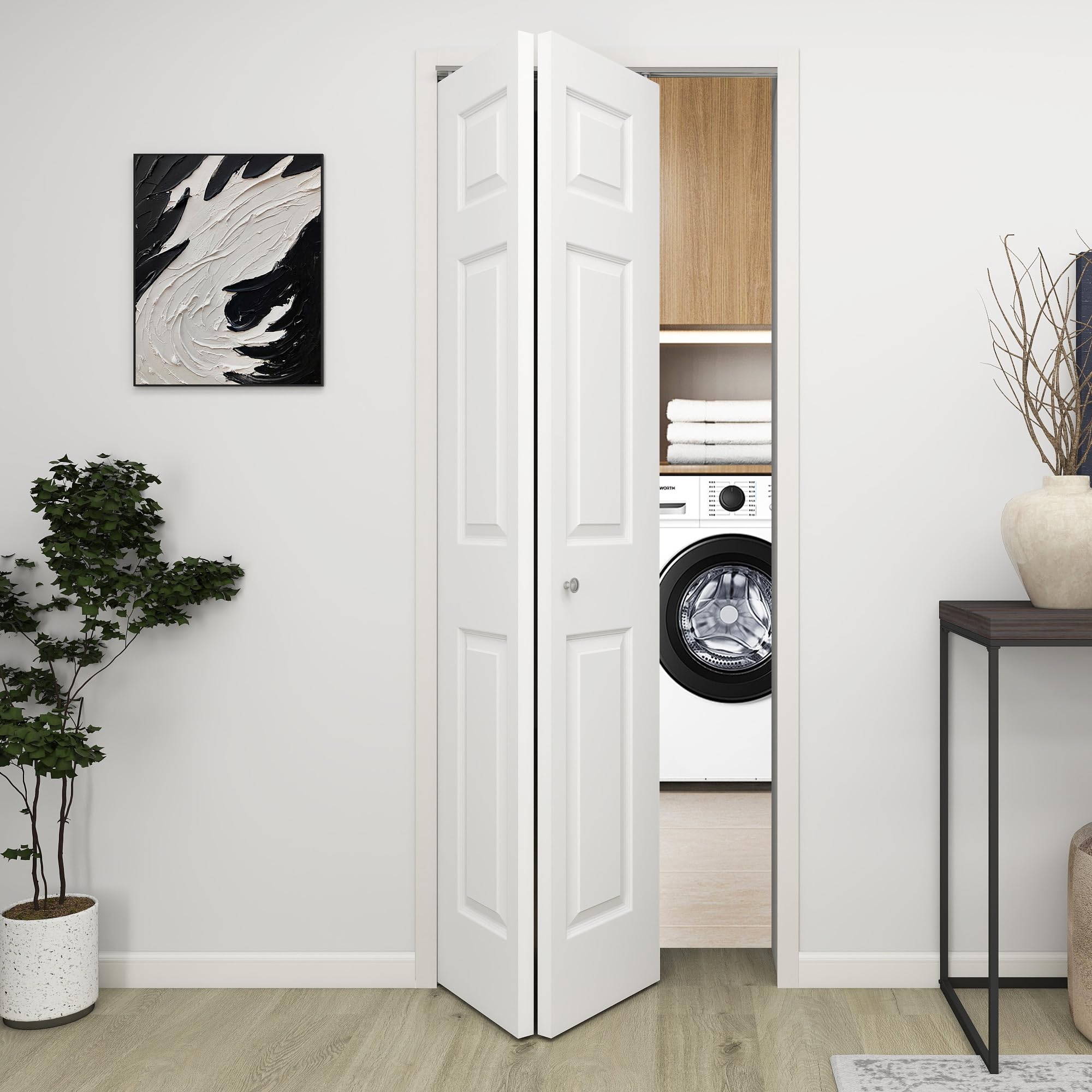 BarnSmith 30 in.x 80 in. Bifold Barn Door, 6 Panel White Primed