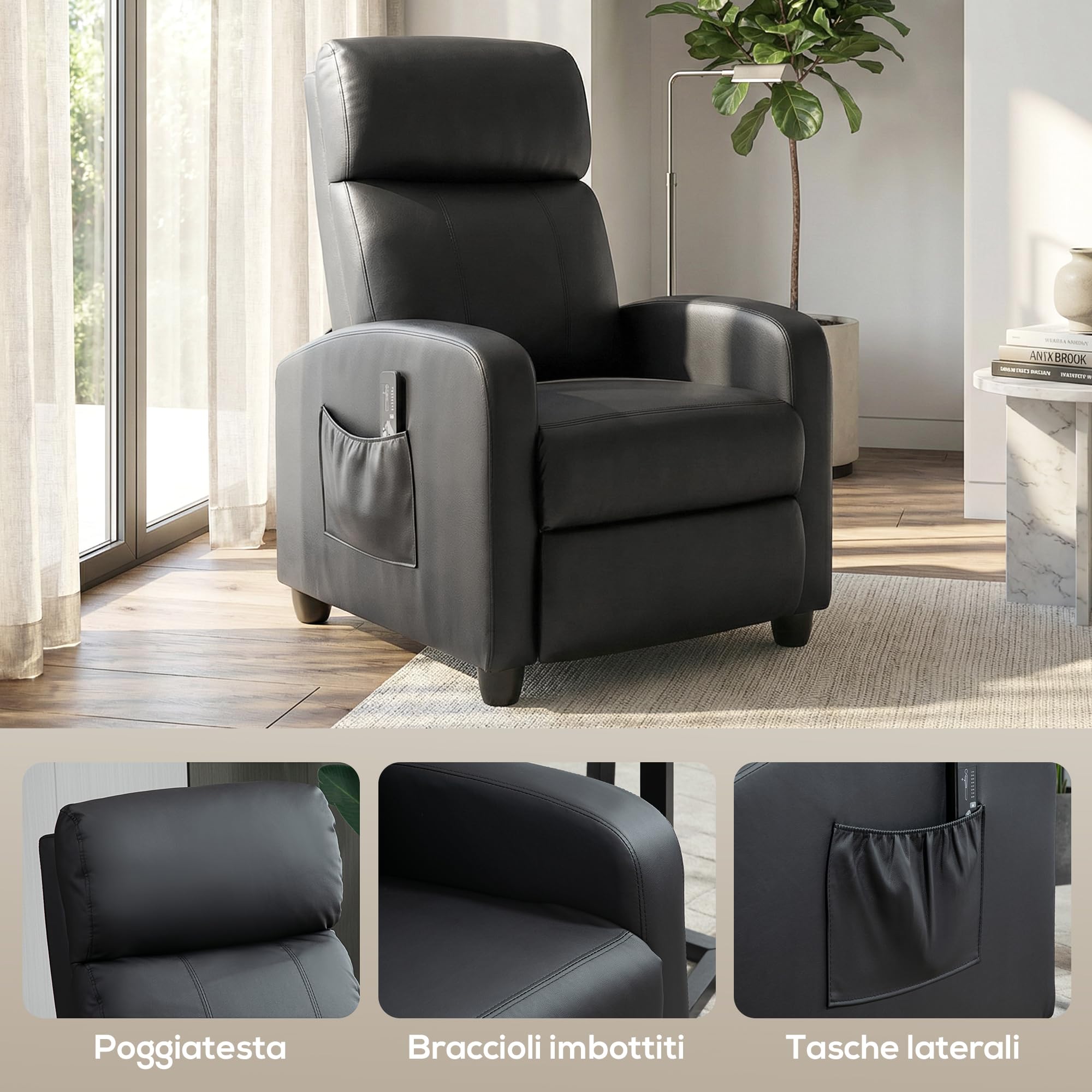 HOMCOM Massagesessel mit Liegefunktion, Relaxsessel mit Massagefunktion, Fernsehsessel mit Fernbedienung, Massagesofa mit Rückenlehne, elektrisch, Schwarz