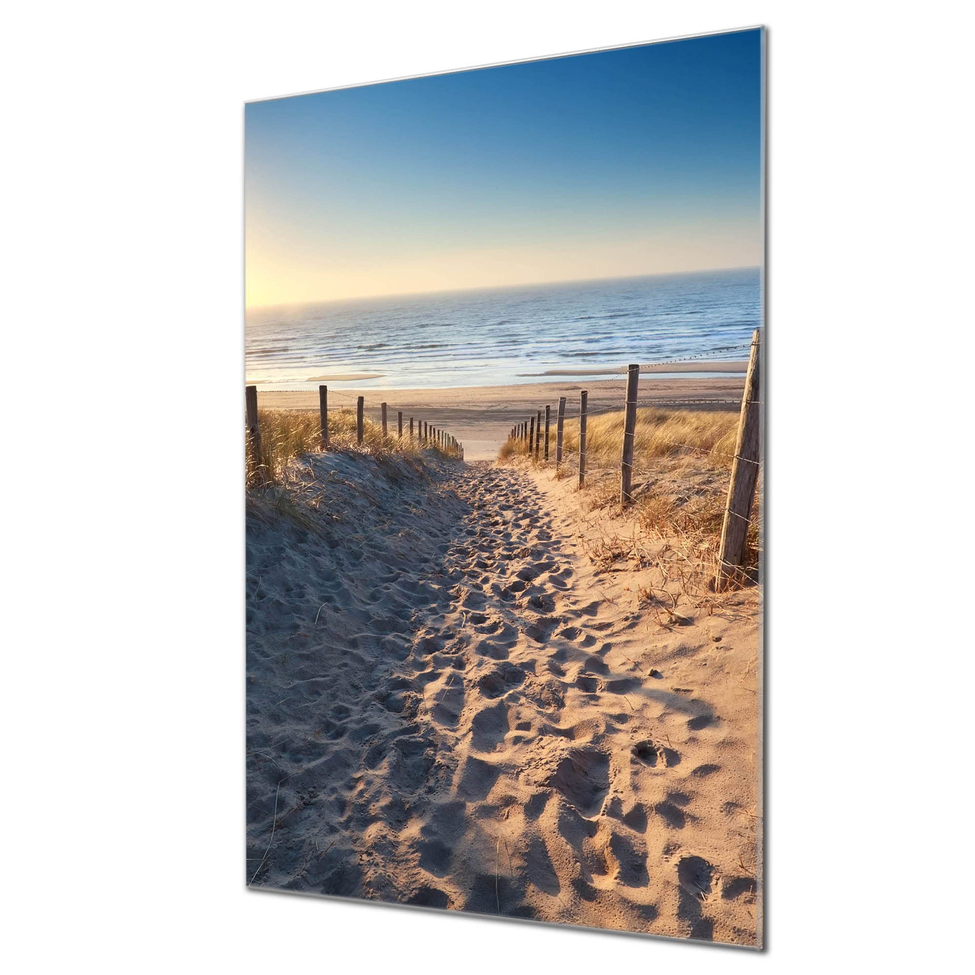 banjado Magnetpinnwand aus Glas 30x45 mit Strand und Meer für Notizen | Maritimes Memoboard für Termine und Erinnerungen, mit Motiv Nordseestrand vom Meer