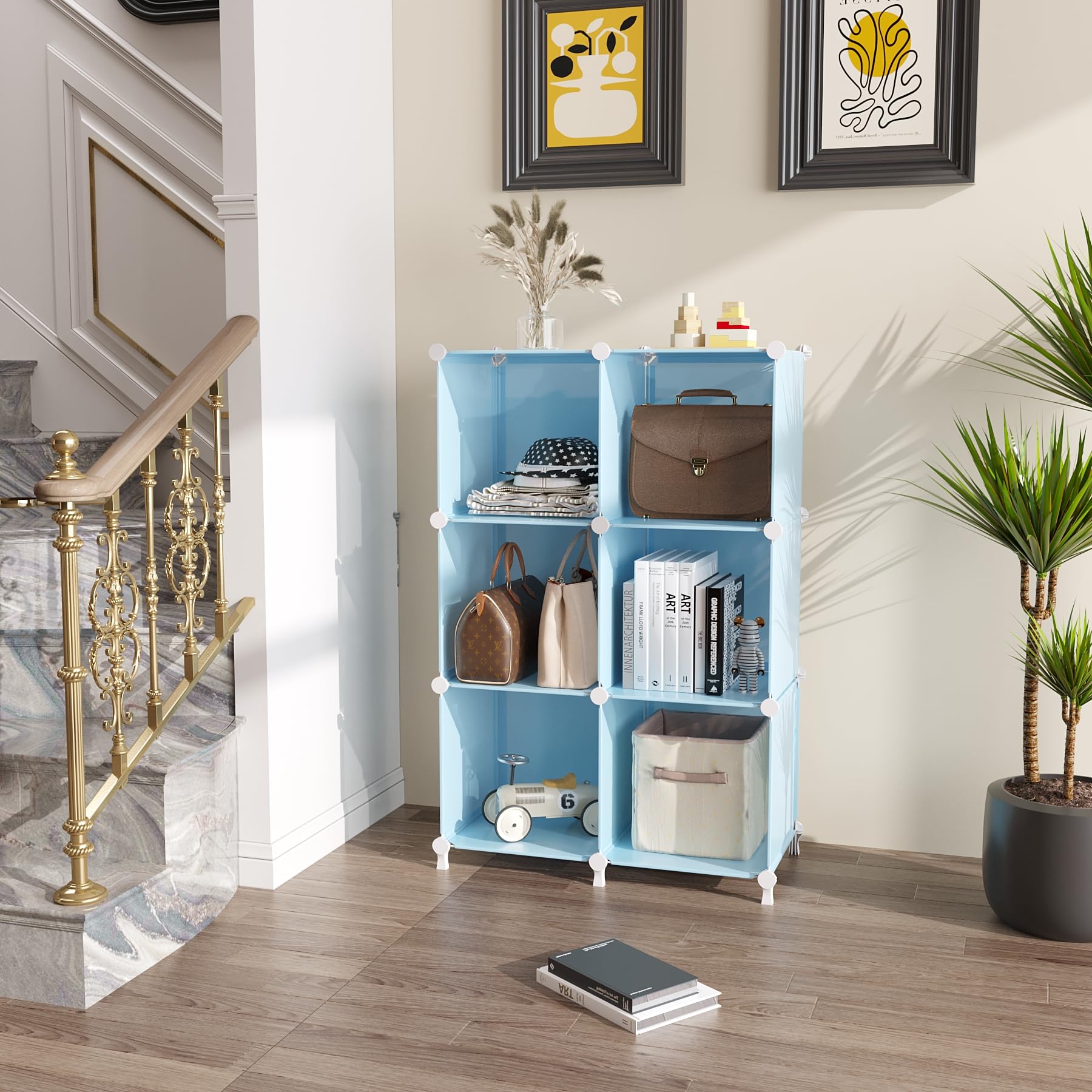 AWTATOS Organizzatore per armadio portatile per bambini, impilabile, 6 cubi, organizer per vestiti, per camera da letto, casa, blu