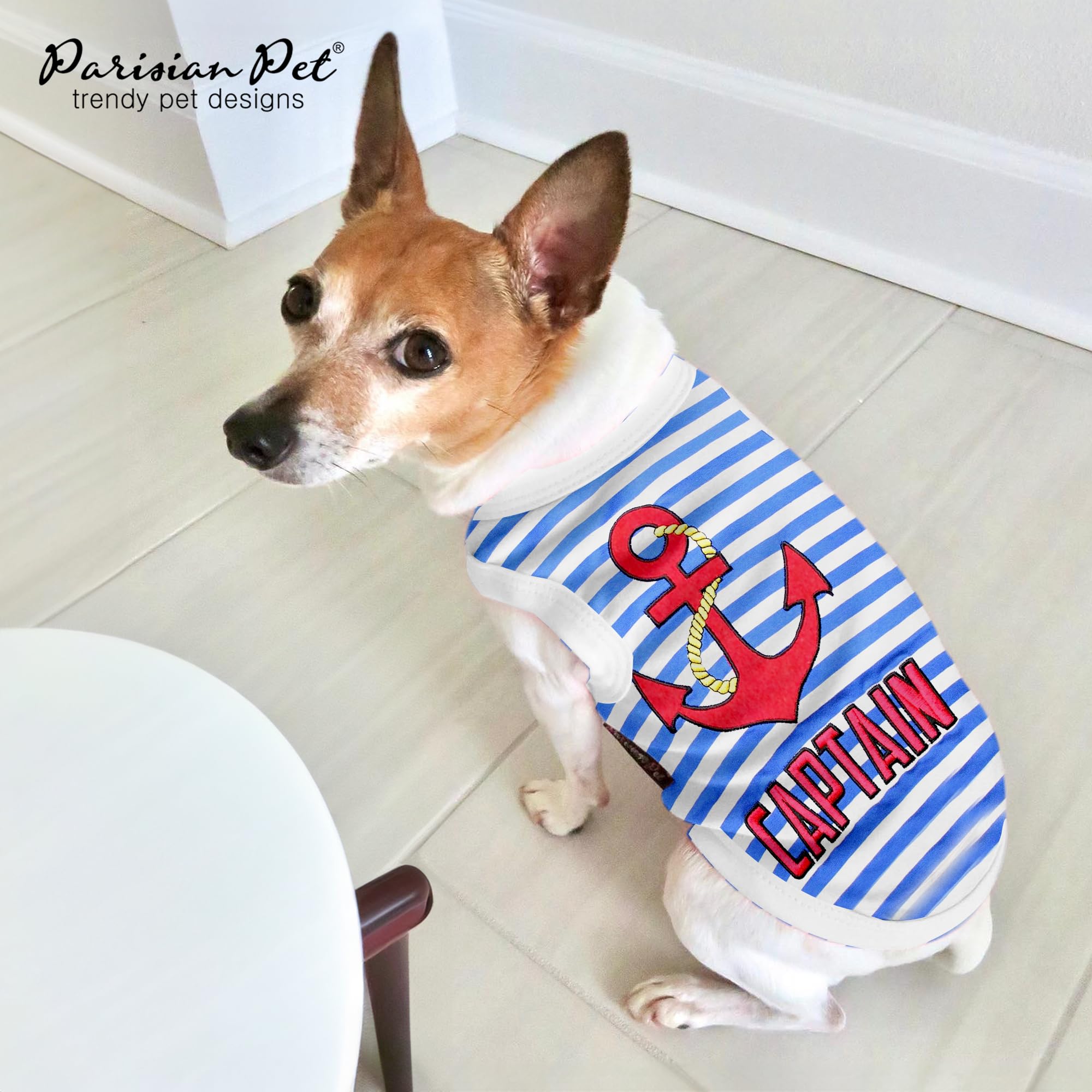 Parisian Pet "Captain" Embroidered Dog Tank Top - Breathable Cotton Sleeveless Tee For Large Dogs (XL)