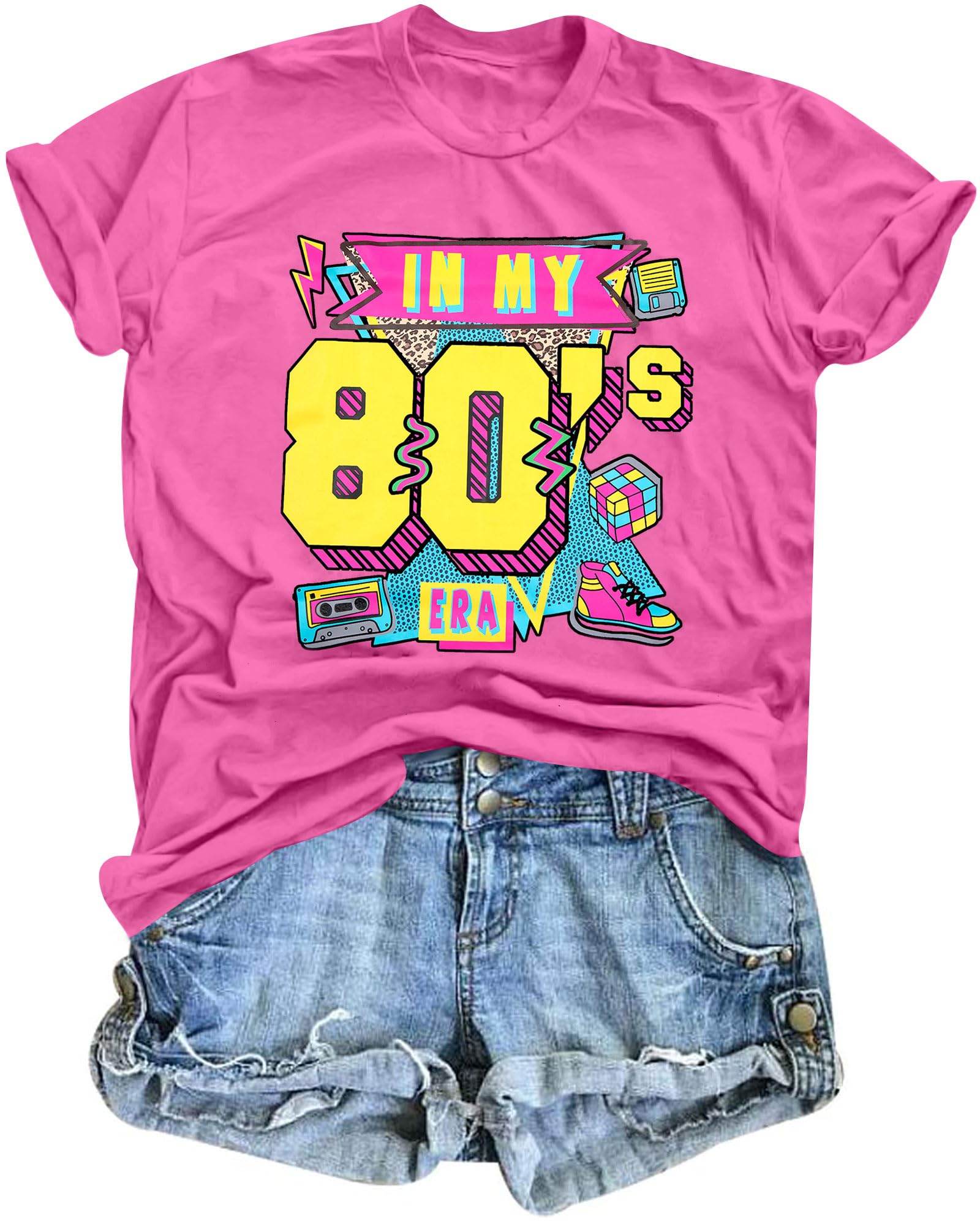 Camisas de los años 80 para mujer, estilo vintage, con gráficos, camisetas de neón en la era de los 80, camisa informal de los años 80 y 90, ropa de fiesta