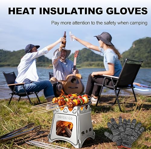 Miniatura 7 de Estufa de leña portátil para acampar  Estufa plegable de leña de acero inoxidable, estufa ligera para mochileros al aire libre, senderismo, camping,