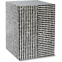 PEMAR Capiz Shell Square Drum End Table Accent Table Contemporary Mosaic Deco Patio Table Coffee Side Table Boho D cor Modern Nightstand & Vanity Stool Dark Grey & White Stripes