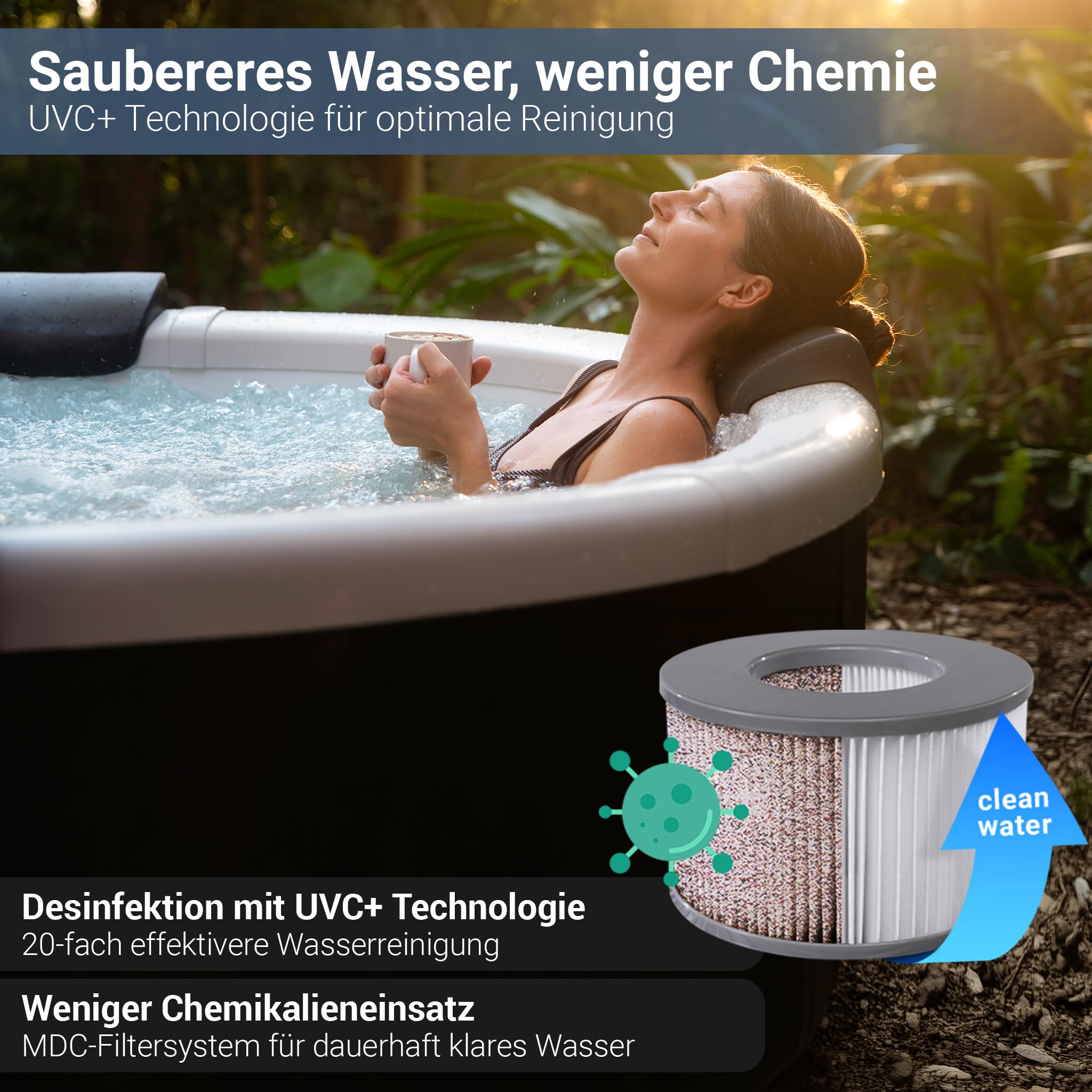 Miweba Whirlpool MSpa Denver mit Fester Außenwand | 6 Personen Spa Ø182x70cm | RGB LED-Beleuchtung | App Steuerung | 130 Massagedüsen | Ganzjähriger Einsatz Winterfest | In & Outdoor Pool | Gartenpool