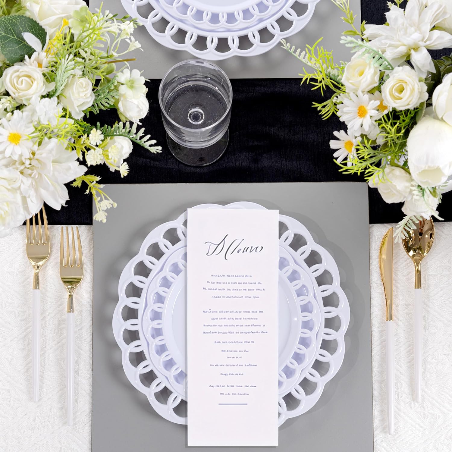 COLOSUS 60pcs White Plastic Plates Set,Fany White Baroque Plates for 30 guest.Elegant Lace Rim Design Disposable Plate include 30 Dinner plates and 30 Dessert plates for Party,Halloween,New Year - Image 4