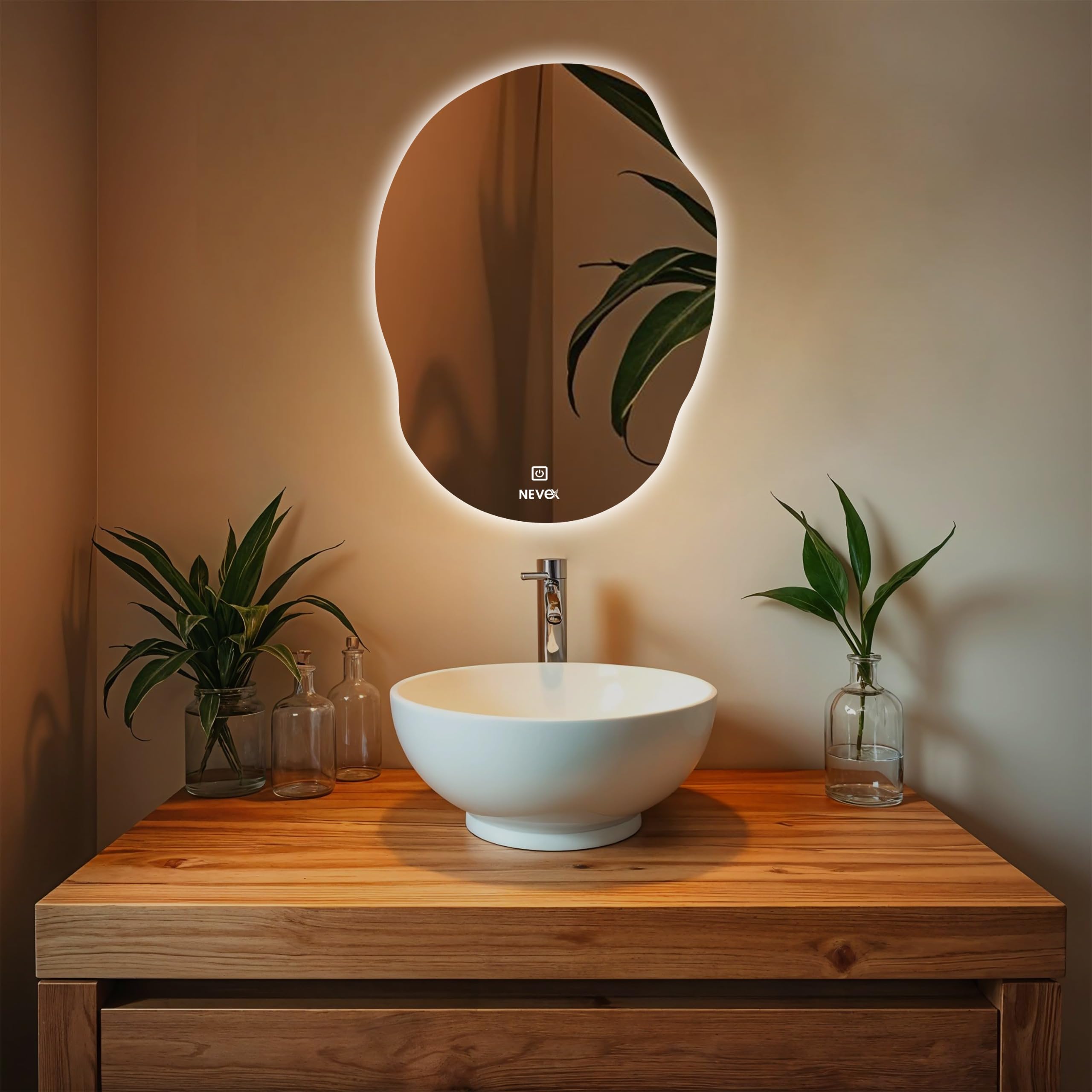 NEVEX 18X24 inch Oval Wall Mounter Mirror with Led Light for Wash Basin with Smart 3 Light Tone (Cool White,Natural White and Warm White)-picture-16