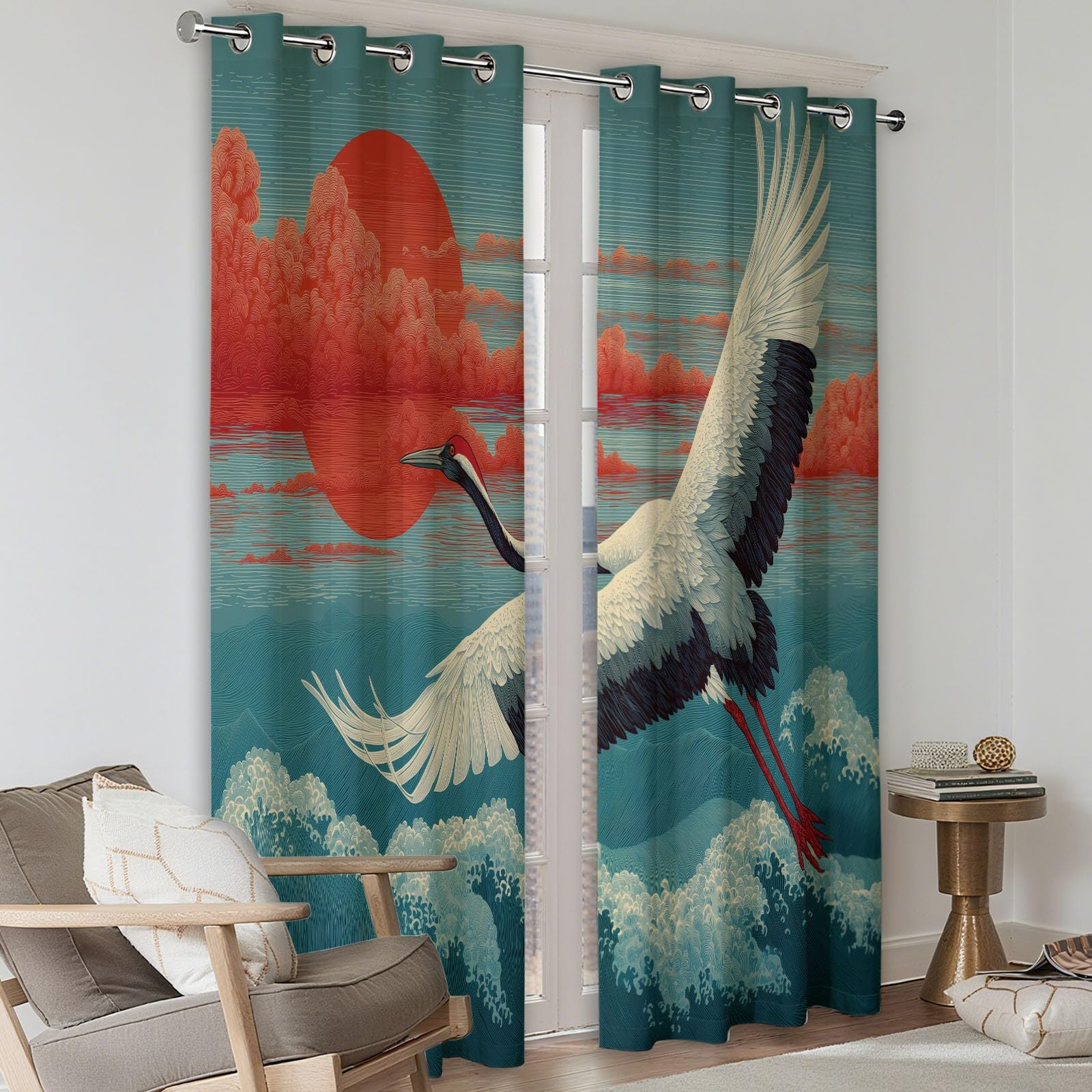 2 Paneles 260 Pulgadas de Largo, Animal Oriental Nubes propicias Estilo japonés 100% Cortinas Opacas para Dormitorio y Sala de Estar, con Aislamiento Térmico Cortinas Ahorro de energía