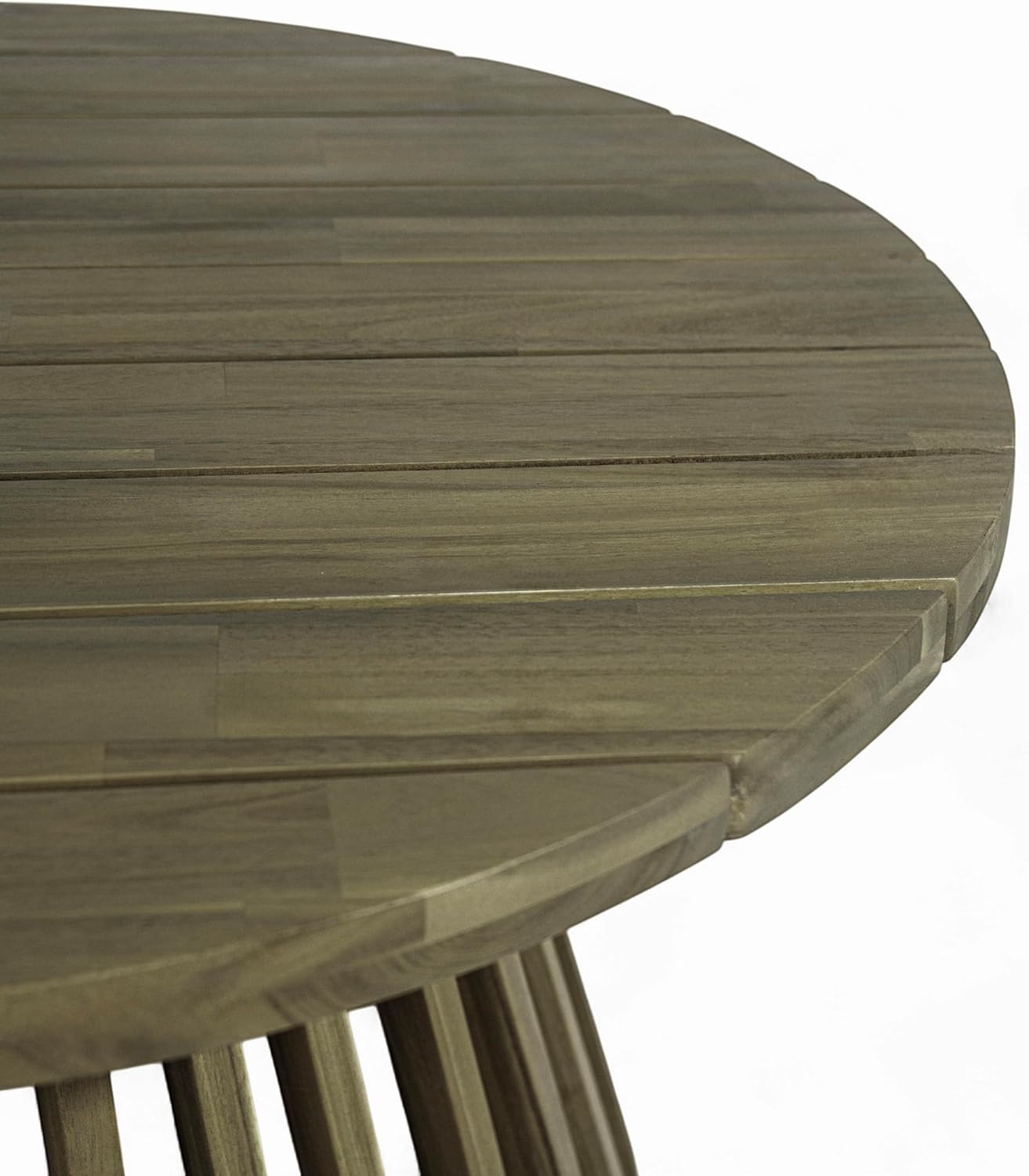 GDFStudio 31.5" Outdoor Round Coffee Table,Weather-Resistant Acacia Wood Patio Center Table for Backyard, Lawn, Garden, Balcony, Courtyard, Easy Assembly Rustic Slatted Base Tables,16" H Gray