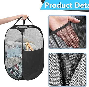 Collapsible Laundry Basket Pop Up Laundry Basket 75L Large Mesh Folding Hamper Dirty clothes Storage Basket for Laundry Room Bedroom Bathroom Camping Travel