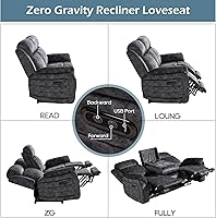 Vista 5 de Zero Gravity - Juego de sofá reclinable eléctrico con reposacabezas ajustable, juego de sofá reclinable eléctrico y sofá biplaza con puerto Gris
