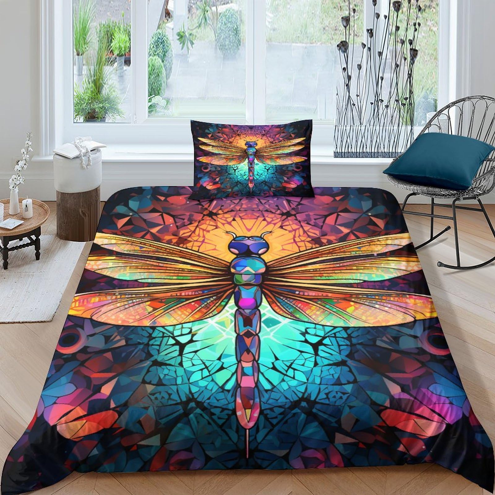 Parure de couette libellule 3D respirante et ultra douce pour lit simple