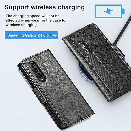 Miniatura 10 de ZCDAYE Funda para Samsung Galaxy Z Fold 5, Funda de cuero con tapa premium - Rosa