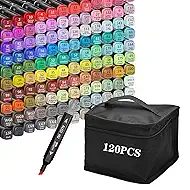 Alcohol Markers Set, 120 Colors Dual Brush Tip Permanent Art Markers for Coloring, Drawing, Sketching, Illustration & Card Making, Art Supplies Gift for Adults, Artists