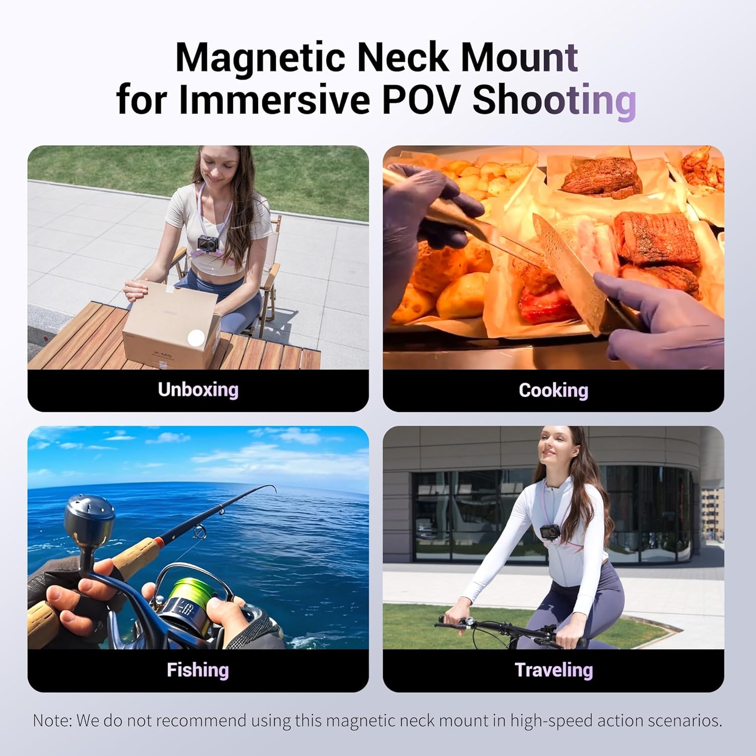 JJC Neck Mount for Gopro 13/12/11, DJI OSMO Action 5 Pro/4，Insta360 X5/X4/Ace Pro & More Action Cameras, POV Neck Holder with Quick Release for Content Creating Video Filming Women-Purple