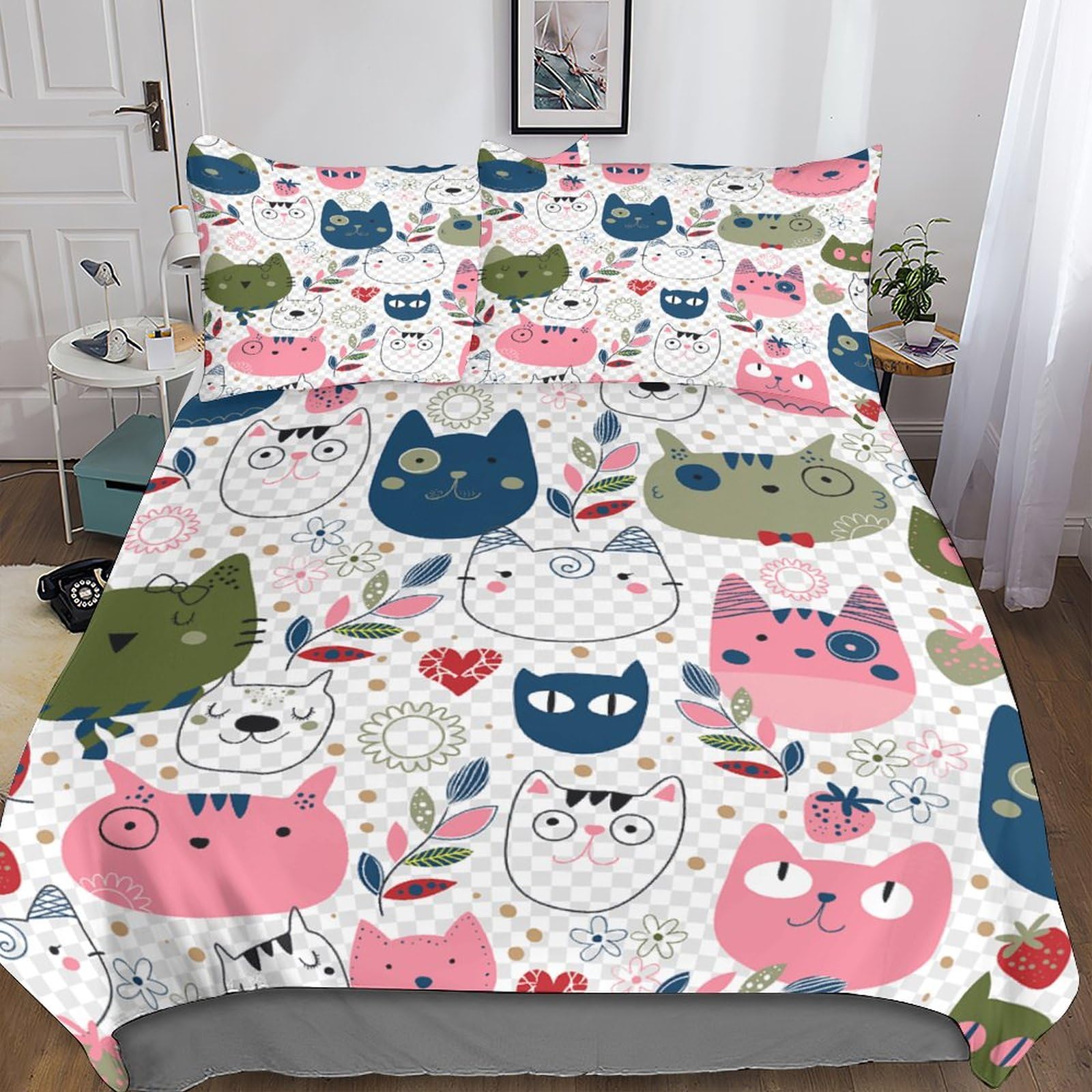 Parure de lit chat anti-acarien housse couette King microfibre 220x240