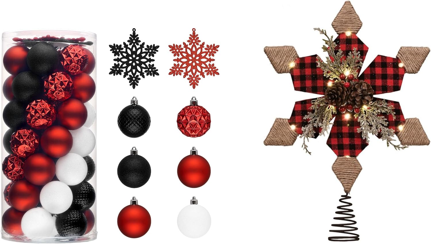 Valery Madelyn Christmas Tree Decorations Ornament Set for Fall Halloween Decor&Christmas Tree Topper Star with Timer（2 Items Buddle