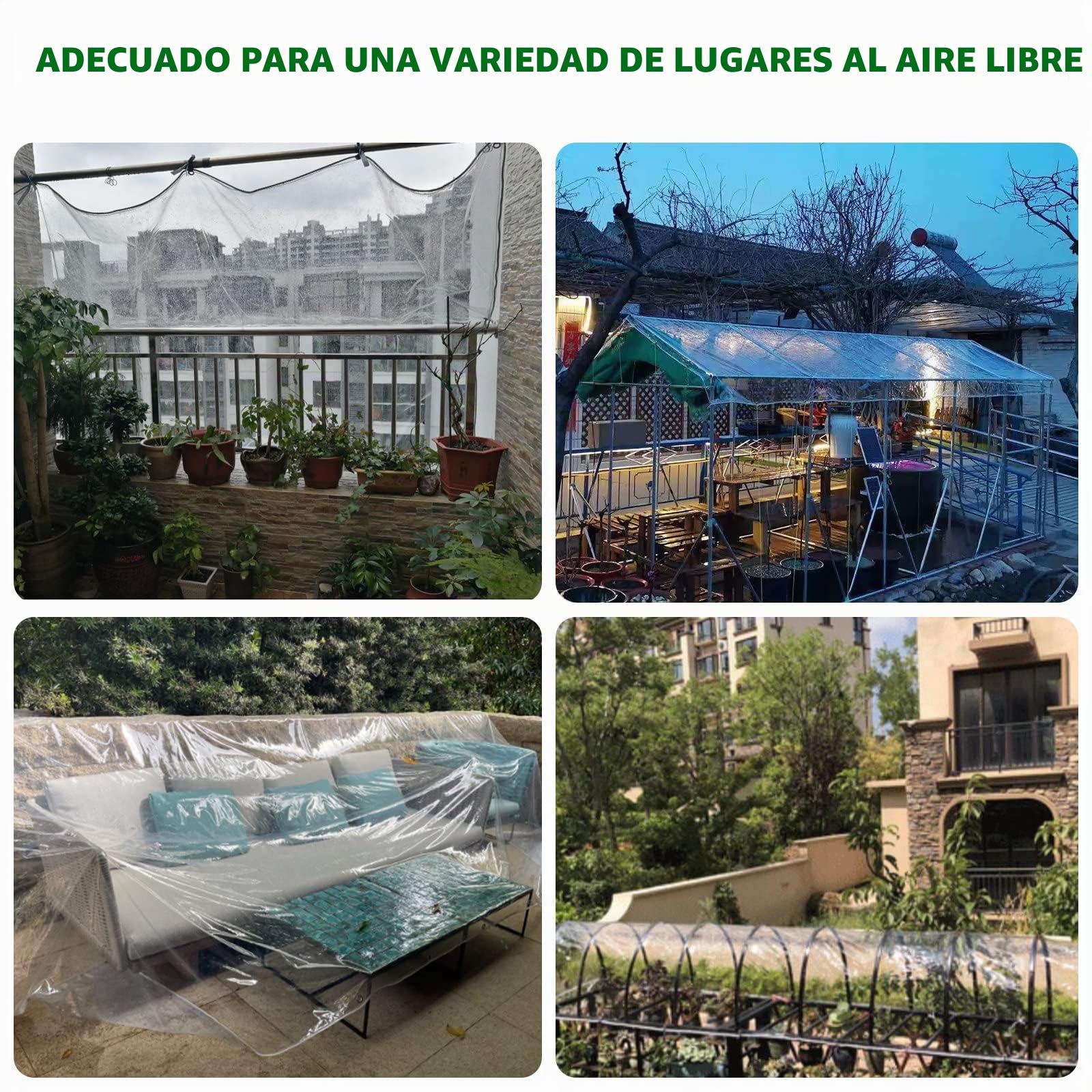 Lona Transparente con Ojales para Exteriores,OKYUK Lona Transparente de PVC de 420 g/m², con 20 Bridas, 12 Bandas de Goma con Bolas, 10 m de Cuerda de fijación Adecuada para pabellones(2x2.5m)
