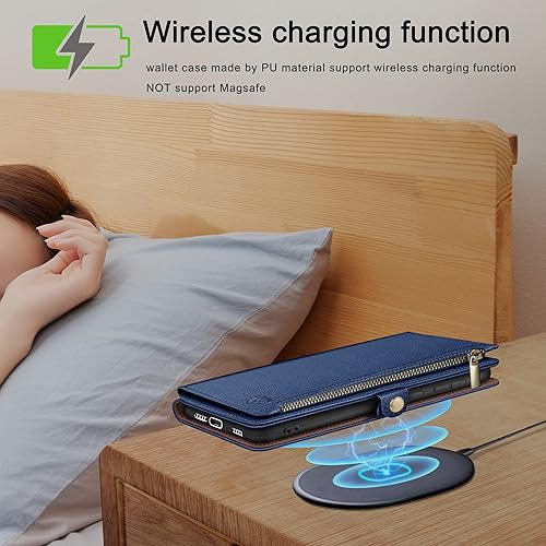 Miniatura 4 de XcaseBar Funda tipo cartera para Moto G 5G 2023 con cremallera y tarjetero de crédito con bloqueo RFID, funda de piel sintética con tapa para