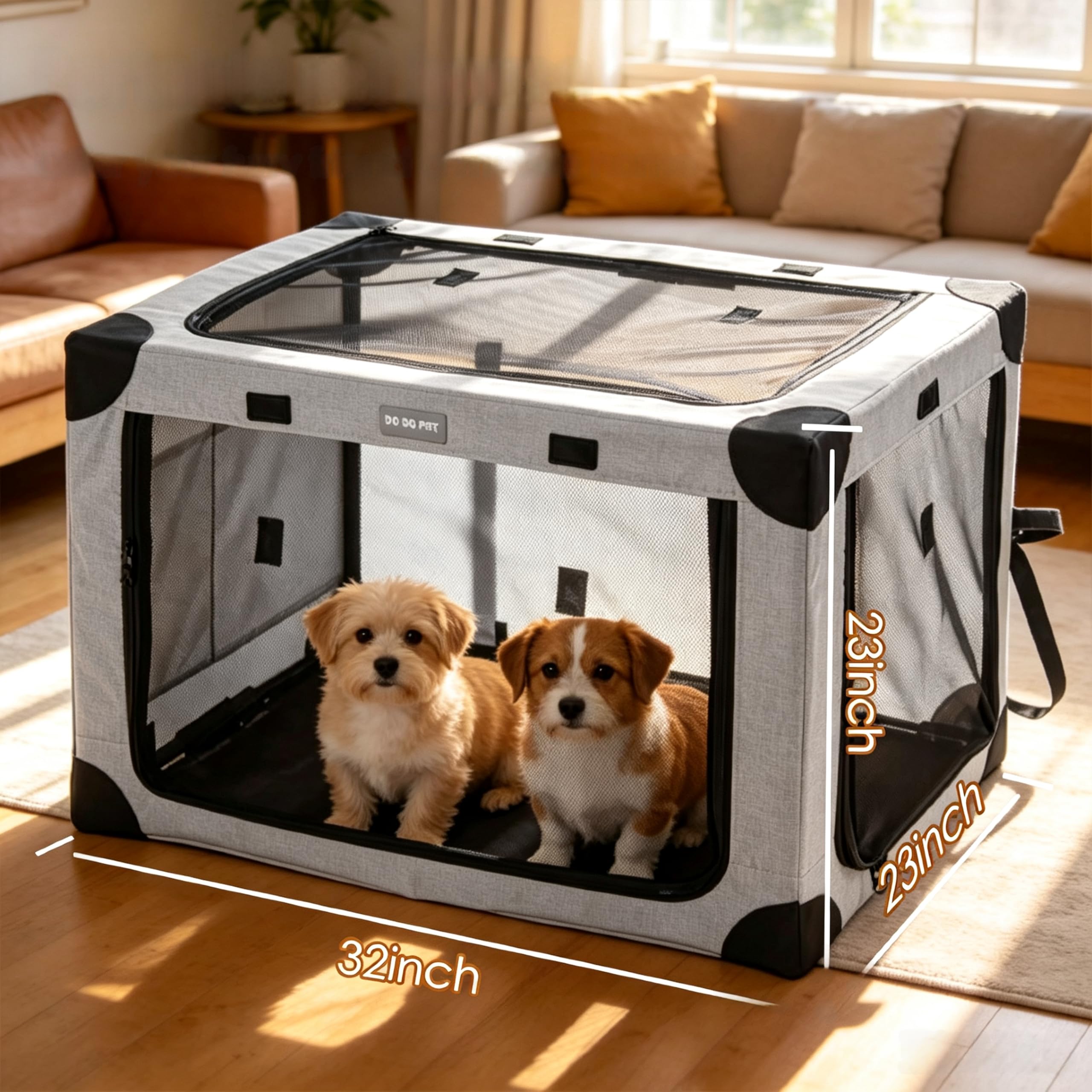 Transportín plegable ajustable para perros de razas medianas – Caja para perros con ventanas de malla reforzada y cama plegable para el hogar y viajes