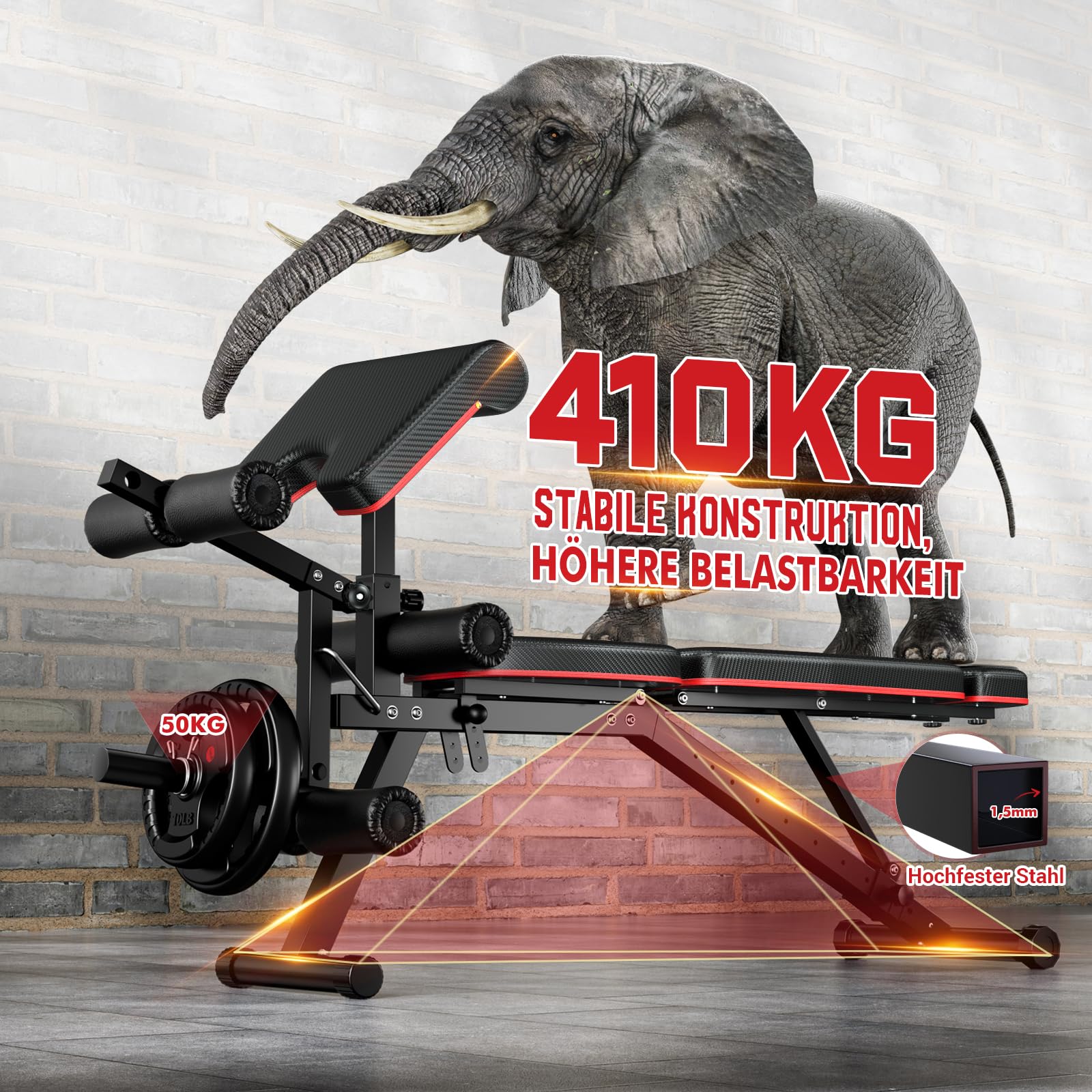 XDDIAS Hantelbank verstellbar mit Beinstrecker & Curlpult, Trainingsbank mit Kopfstütze bis 410 kg, 10-Fach Rückenlehne Schrägbank/Flachbank/Negativbank für Home Gym, Multifunktionale Gewichtbank