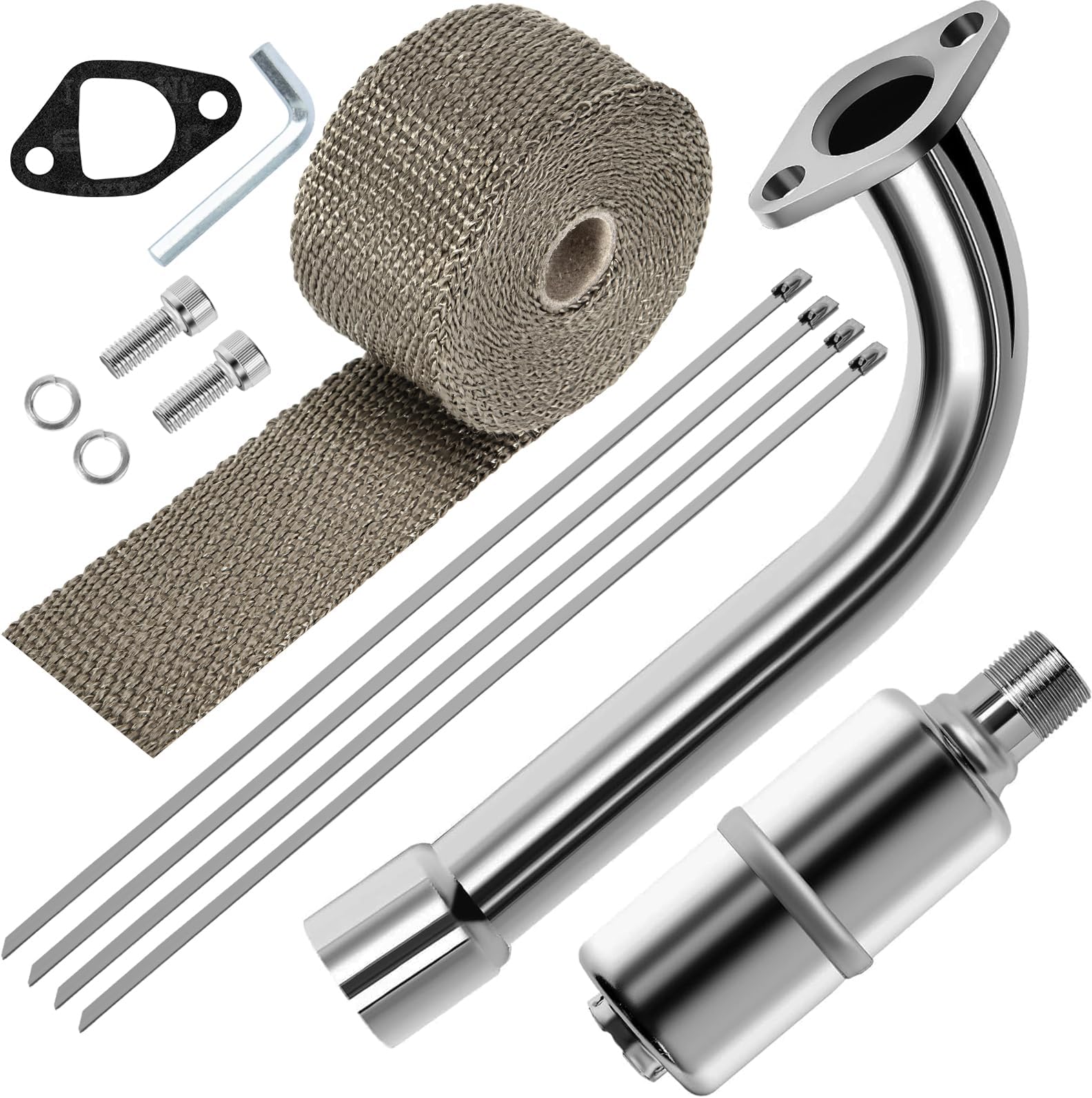 SOFO Predator 212 Exhaust Header Pipe Muffler Kit - for Honda 196cc 224cc 200cc GX160 GX200 6.5HP Engine,Coleman CT200u BT200X KT196,Baja MB200 GX160 GX200 Go Kart Mini Bike Performance Parts Chrome