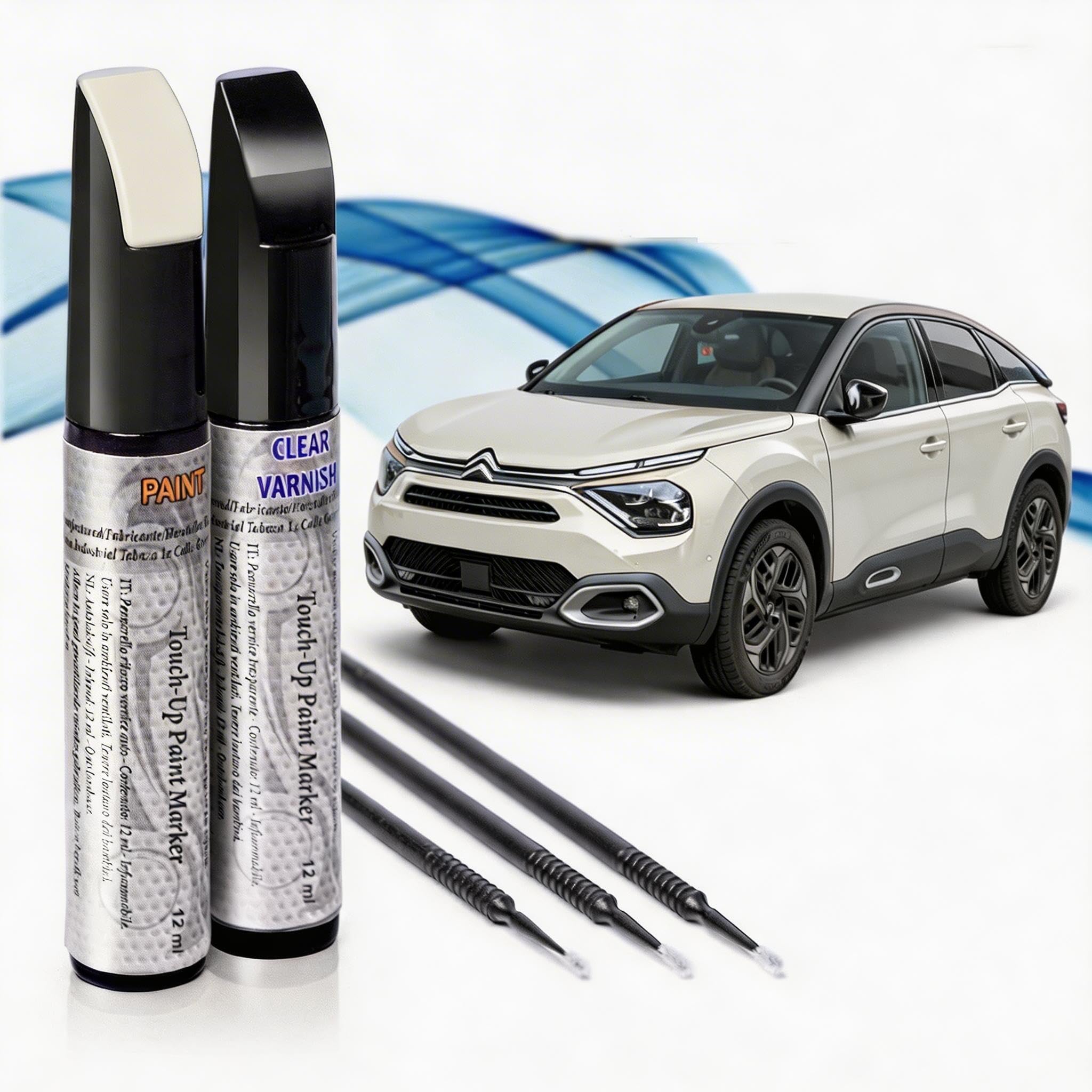 Reparador Arañazos Coche, Lápiz Retoque Automóvil, Bolígrafo Reparaarañazos, 2 Piezas Pintura Retoque Citroen con Base + Laca, Fabricado en España (EWP BLANCO BANQUISE)