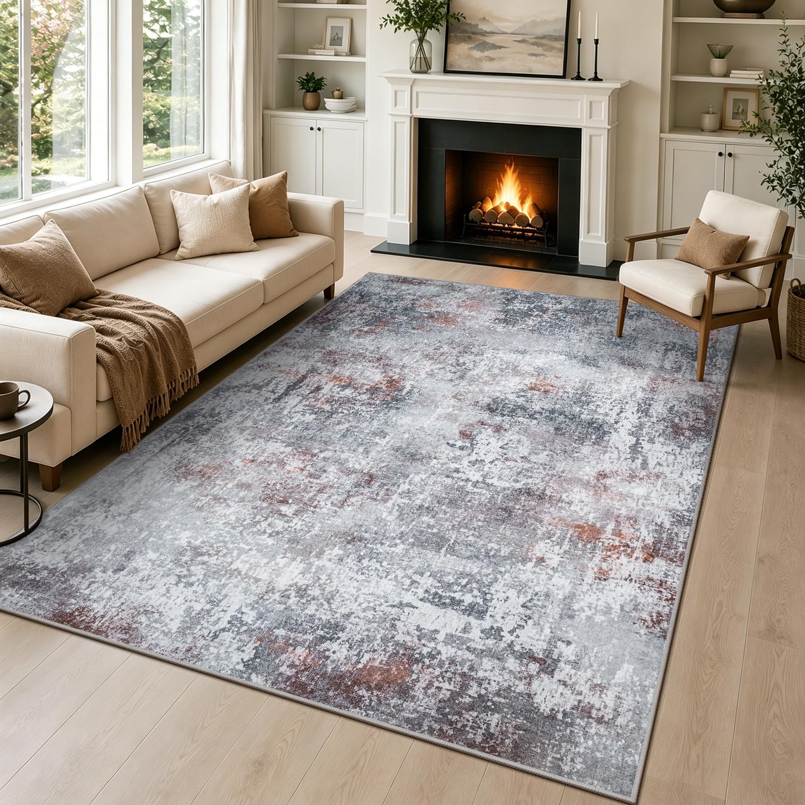 Capslpad Abstraktes Teppich Wohnzimmer rutschfest Kurzflor Kunstwolle Schlafzimmer Teppich Waschbar Minimalistisch Bettvorleger Teppiche für Wohnzimmer Schlafzimmer Büro Bereich