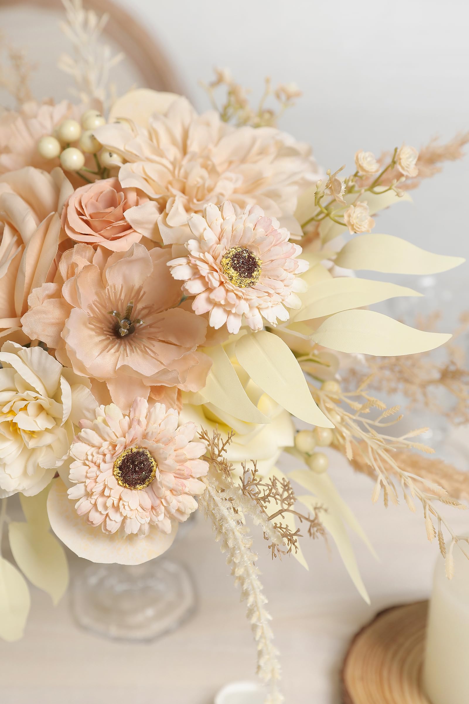 Koroni Flowers Artificial Bridal Bouquet Set – Nude Color Silk Roses & Greenery For DIY Wedding, Centerpieces, Home Decor