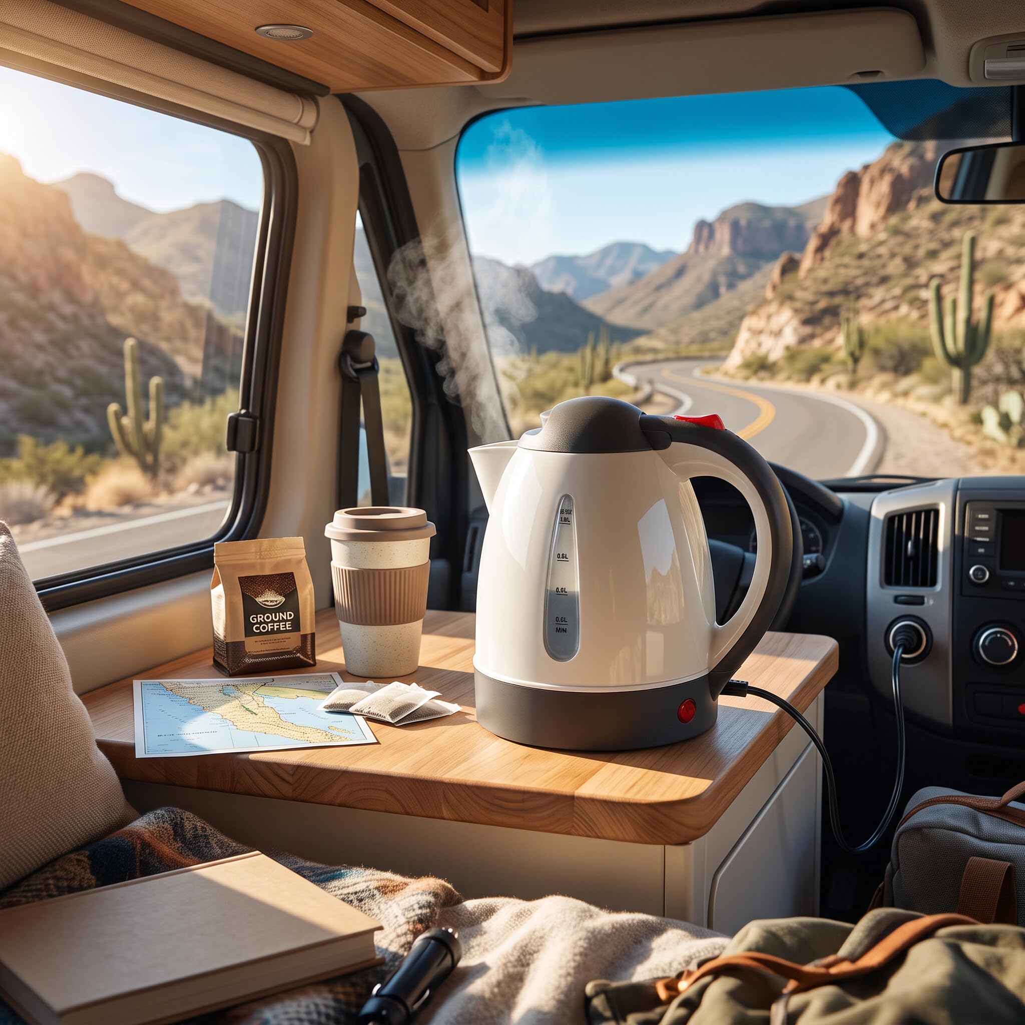 Aramox Bouilloire électrique Portative de Voiture, Chauffe-eau de Voyage d'arrêt Automatique d'acier Inoxydable 1L pour le café de thé sur les Voyages en Voiture et le Camping (12V)