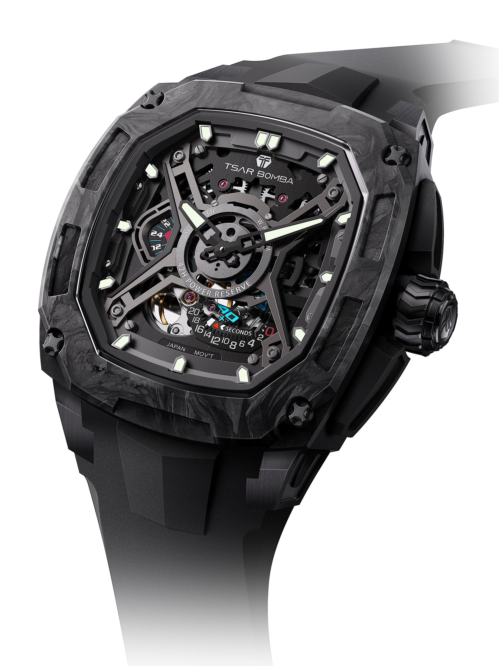TSAR BOMBA Automatik-Herrenuhr Uhren Herren Saphirglas Karbon-Gehäuse | Japanisches Uhrwerk,sportlich-elegant für Business & Freizeit,bequemes Kautschukband,luxuriöses Design Schwarz