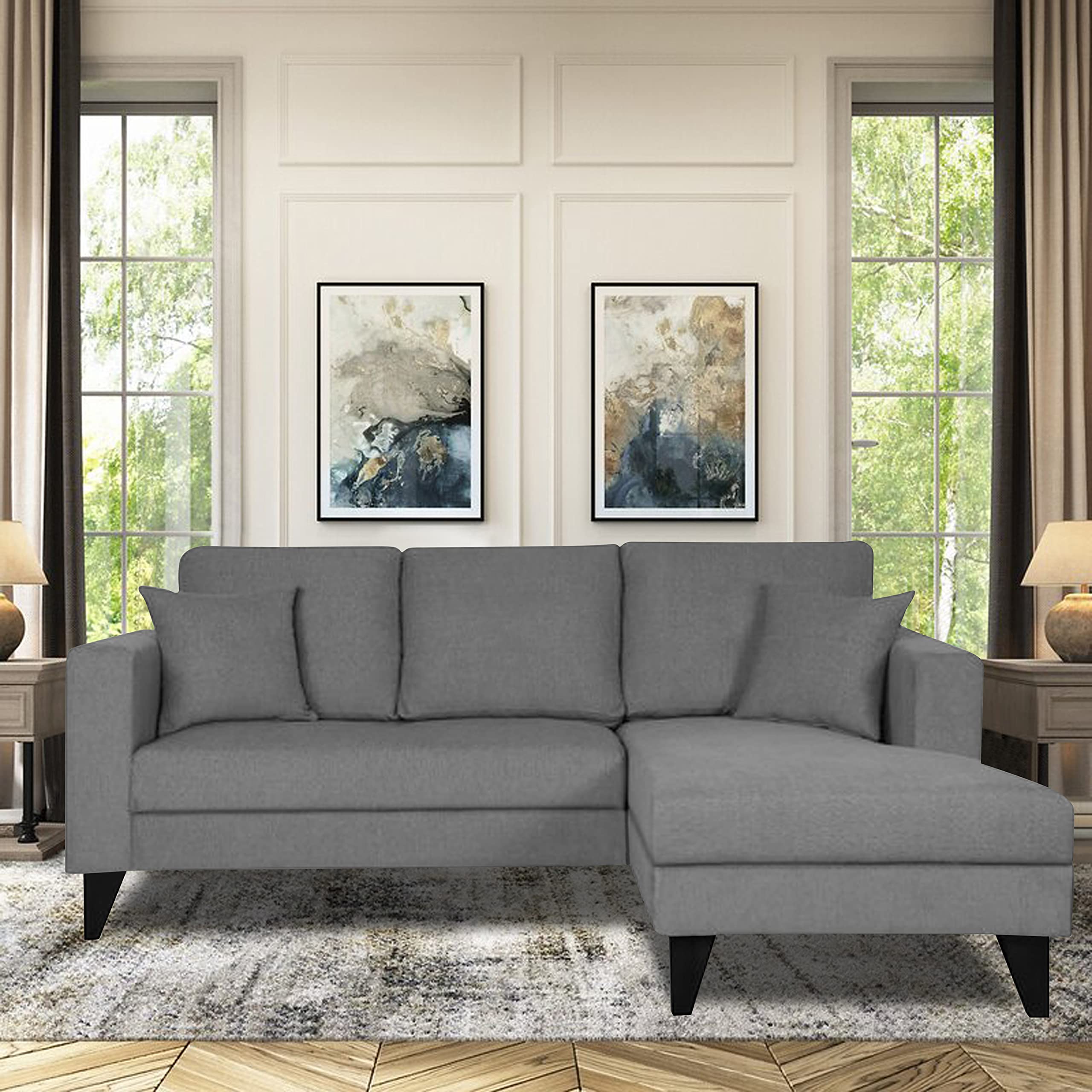 Adorn India Martin L Shape 4 Seater Sofa Set Plain (Right Hand Side) (Grey) (3 Year Warranty)-image-33