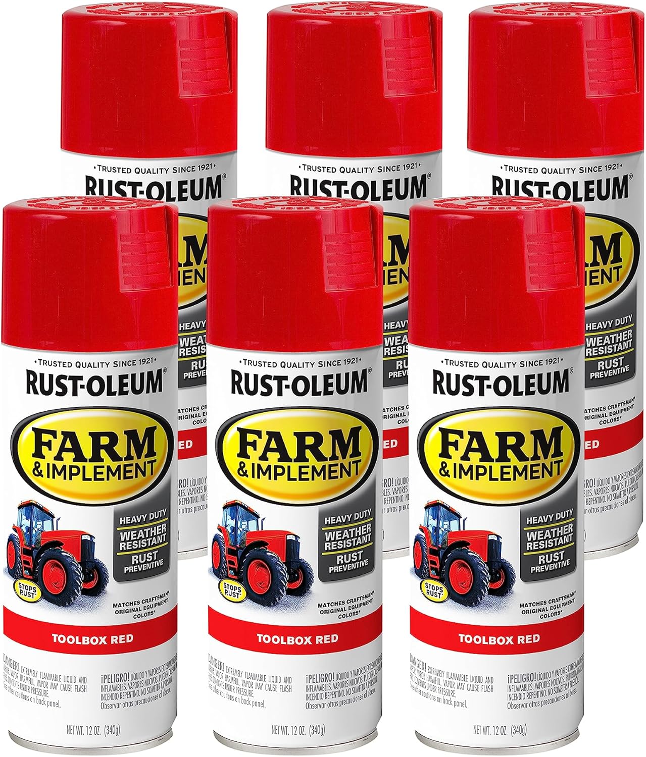 RustOleum 3504446PK Farm & Implement Spray Paint, 12 oz, Toolbox Red