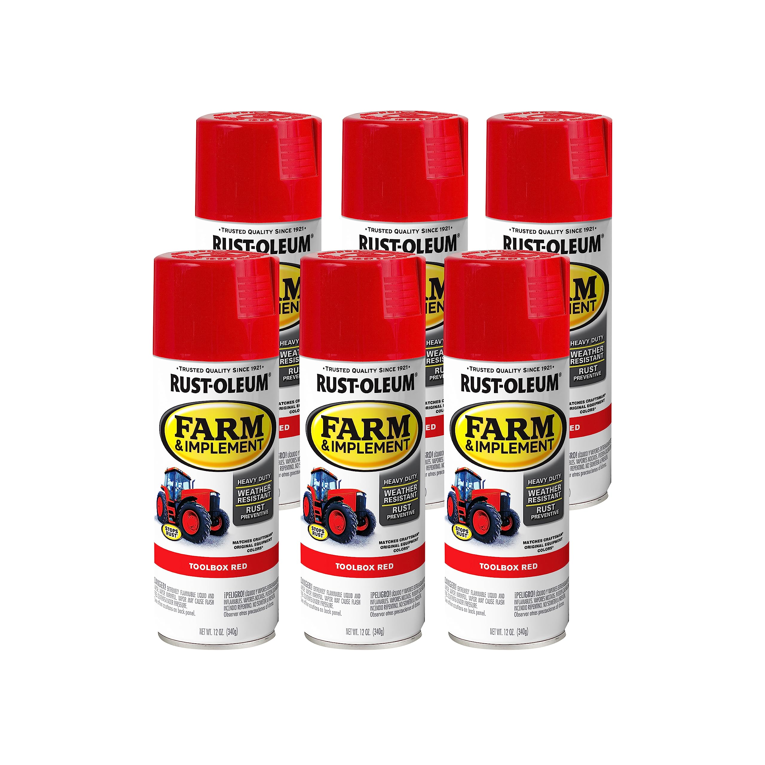 Rust-Oleum 350444-6PK Farm & Implement Spray Paint, 12 oz, Toolbox Red, (Pack of 6)