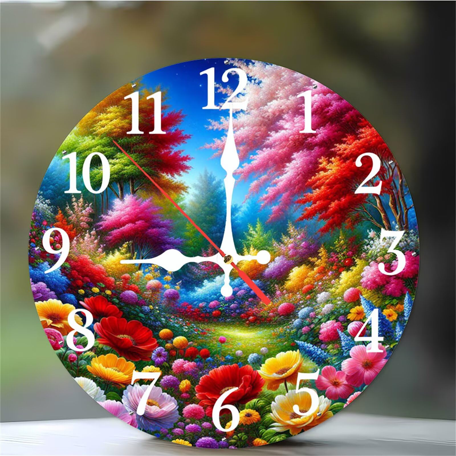 Horloge murale fleurs de printemps 30cm silencieuse et ronde pour cuisine