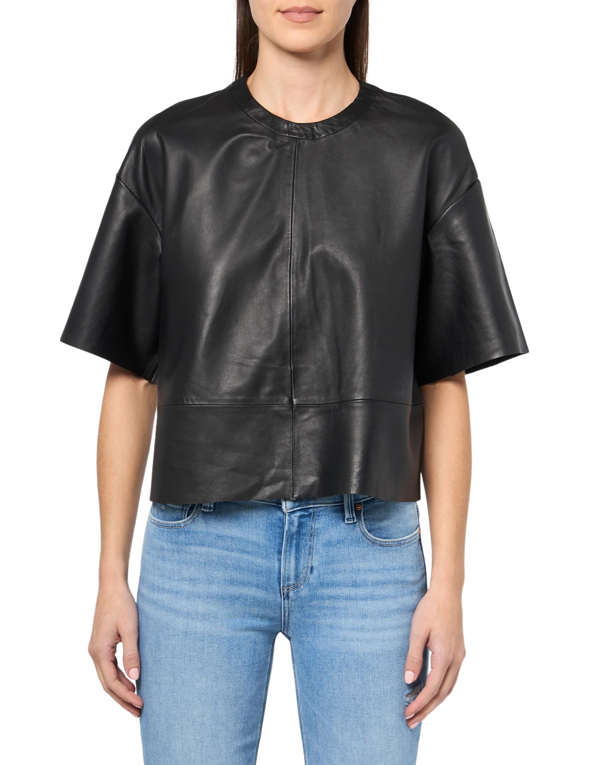 AllSaints Women's Renai Short Sleeve Leather T-Shirt
