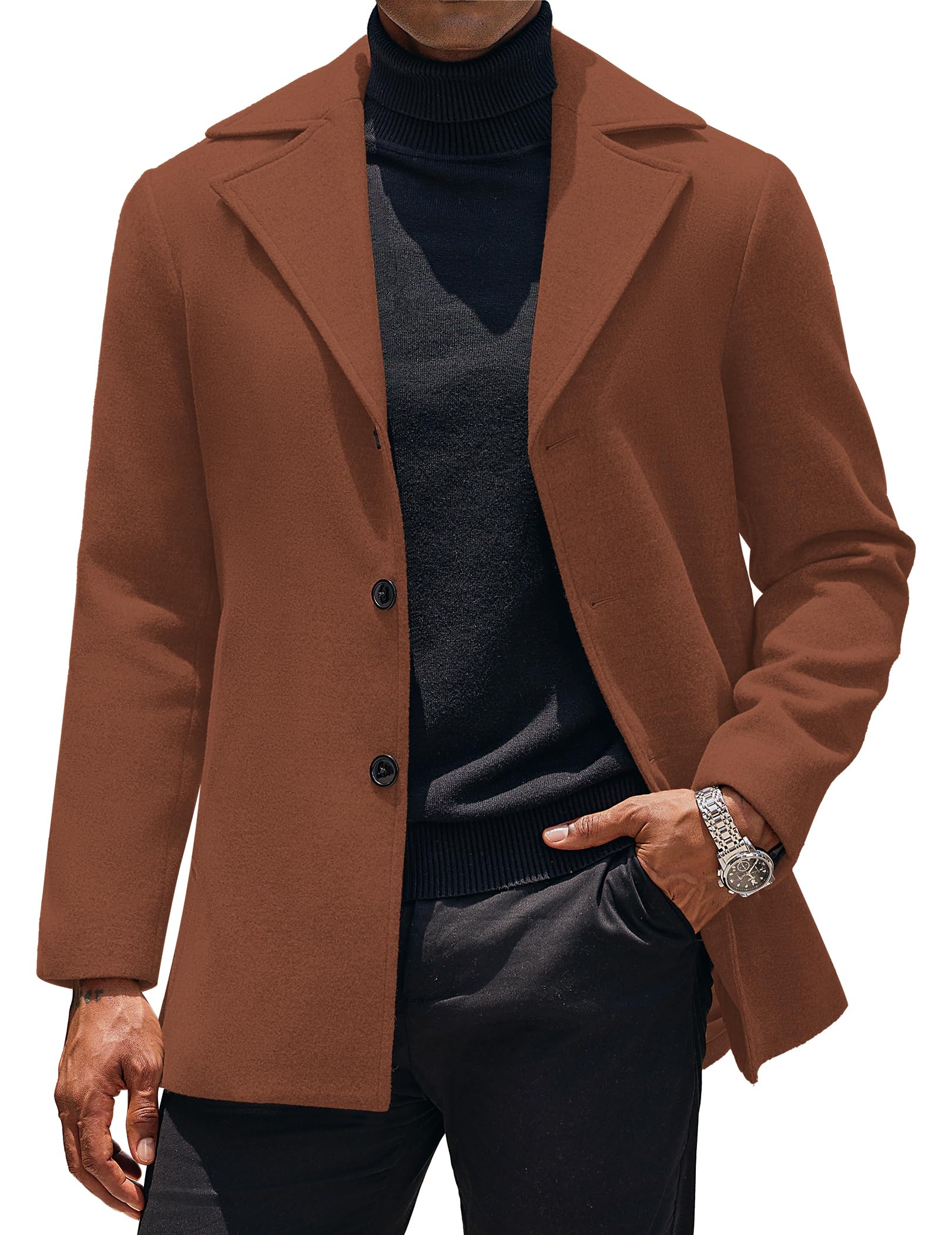 orange COOFANDY Mens Trench Coat Notched Collar Single Breasted Peacoat Winter Overcoat With Pockets