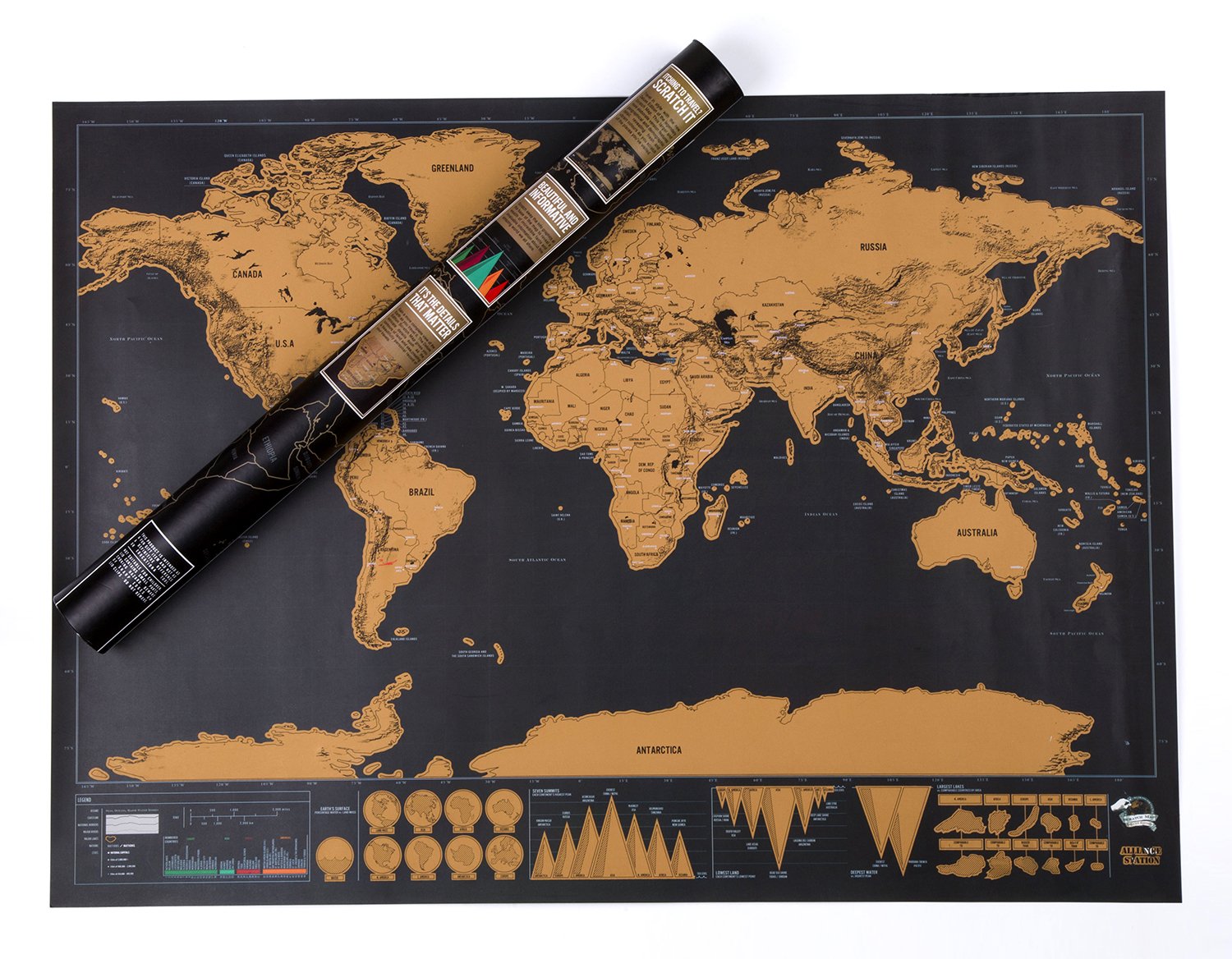 Scratch off Travel Map World Wall Map Poster with Country Flags Record and Share Your Adventures - Scratch off Travel Journal World Travel Tracker Map Deluxe Black Gold by YYVIGO (Black gold)