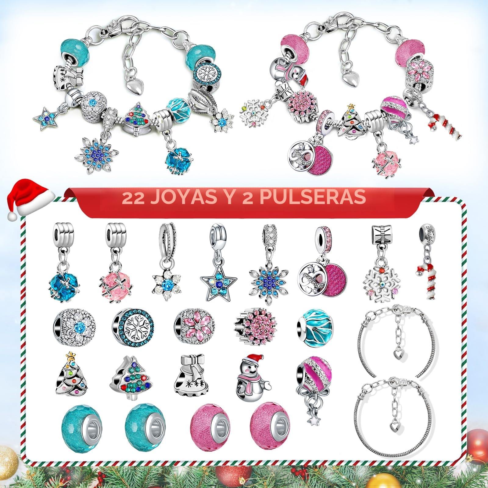 Calendario de Adviento 2025 Niña Joyas Regalos, Navidad 24 días de Calendario de Cuenta Regresiva Sorpresa Mujer Bricolaje Charms Pulsera Kit